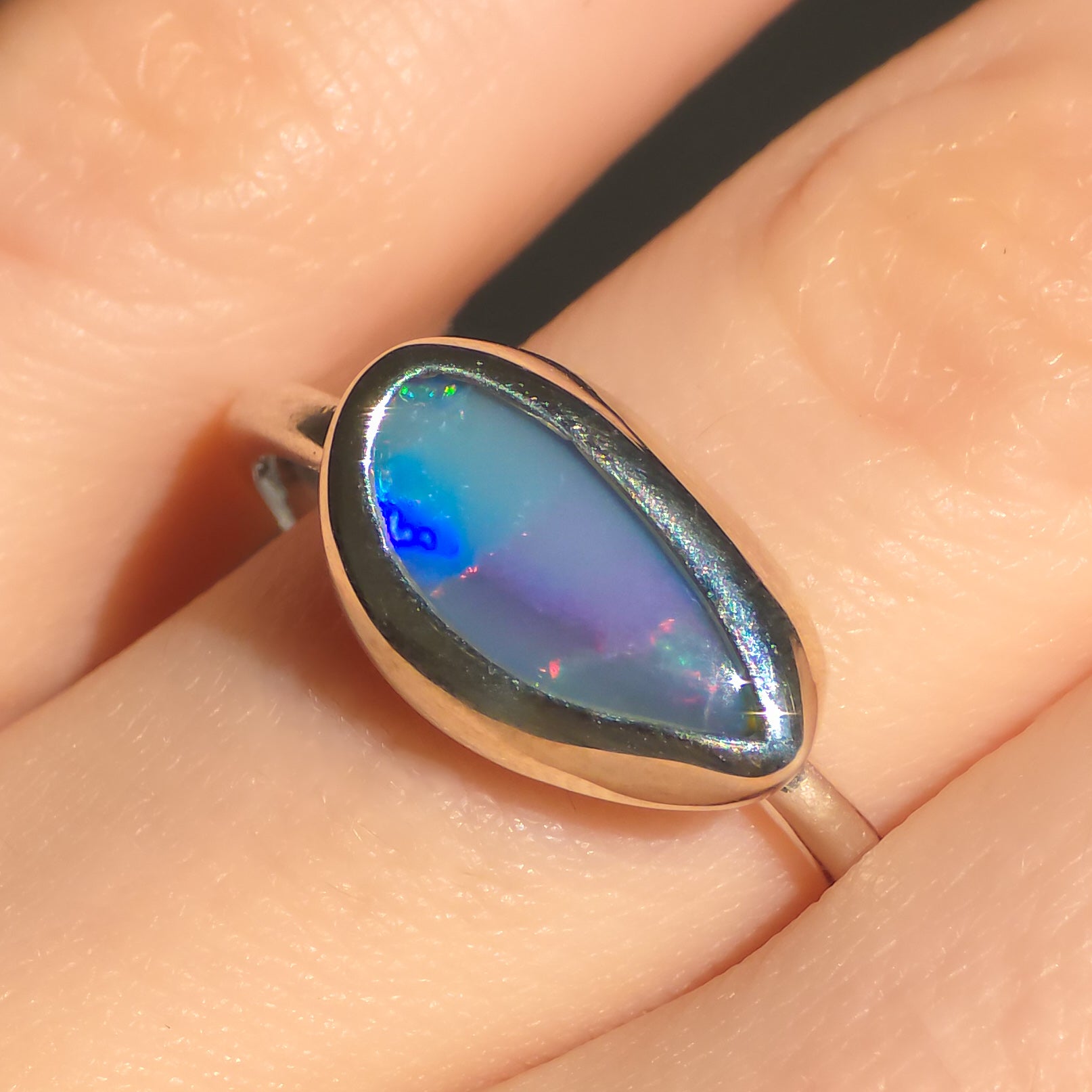 FLEUR | Australian Coober Pedy Opal Doublet Ring / solid 925 silver / adjustable sizing