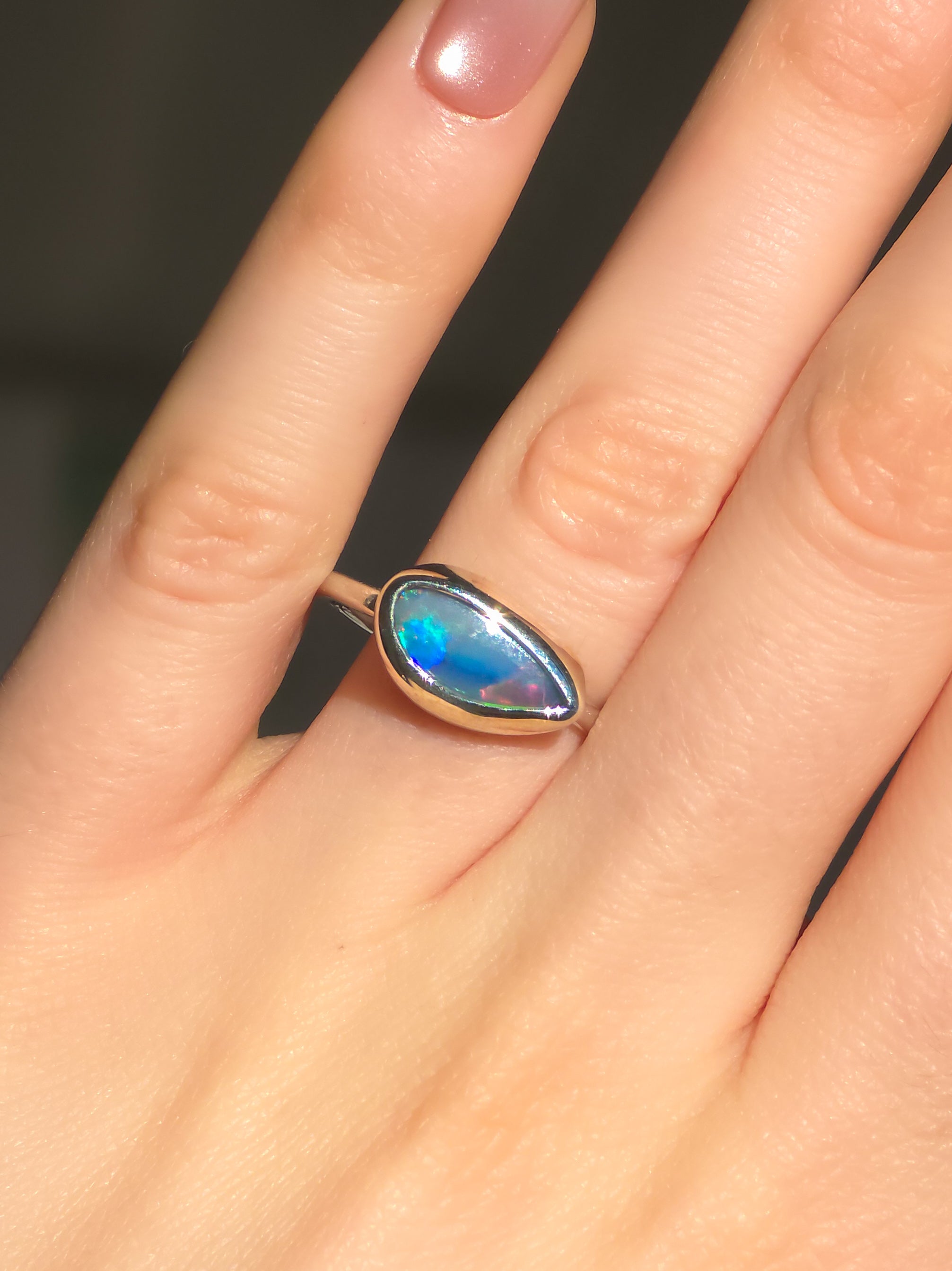 FLEUR | Australian Coober Pedy Opal Doublet Ring / solid 925 silver / adjustable sizing