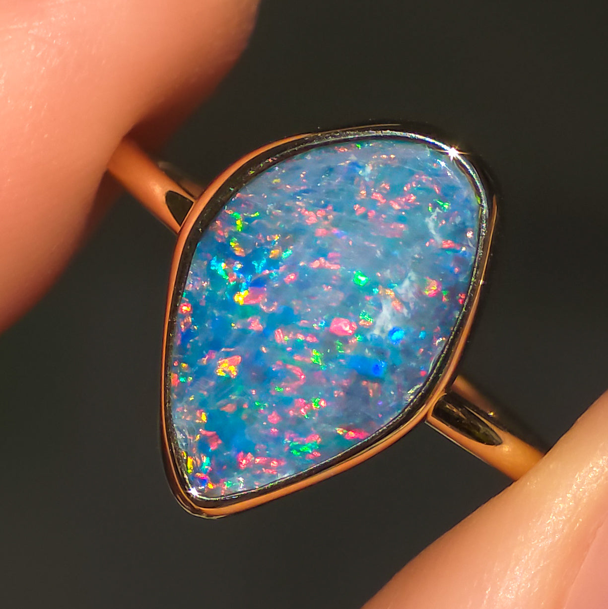 MENUETT | 14K Gold Australian Opal Doublet Ring, Coober Pedy Minimalist Jewelry
