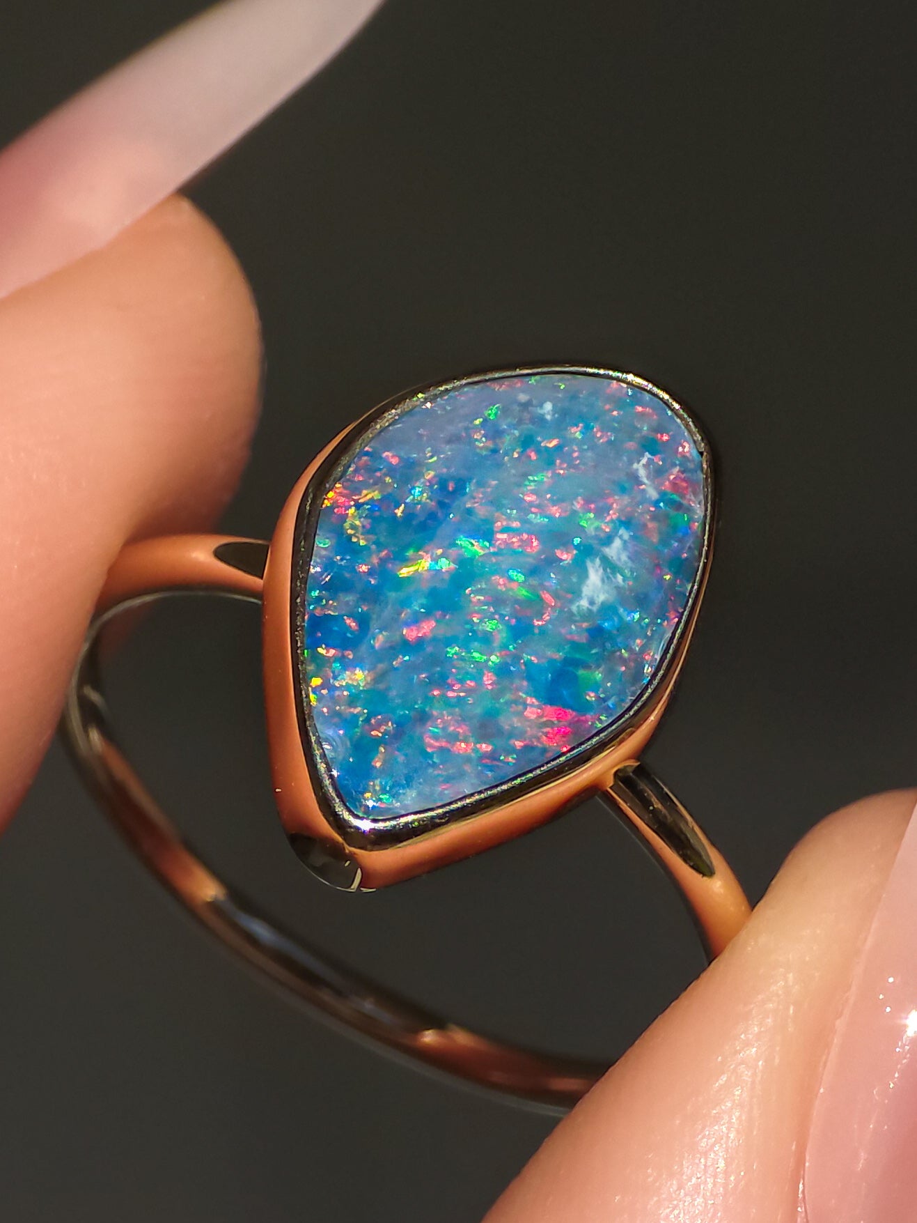 MENUETT | 14K Gold Australian Opal Doublet Ring, Coober Pedy Minimalist Jewelry