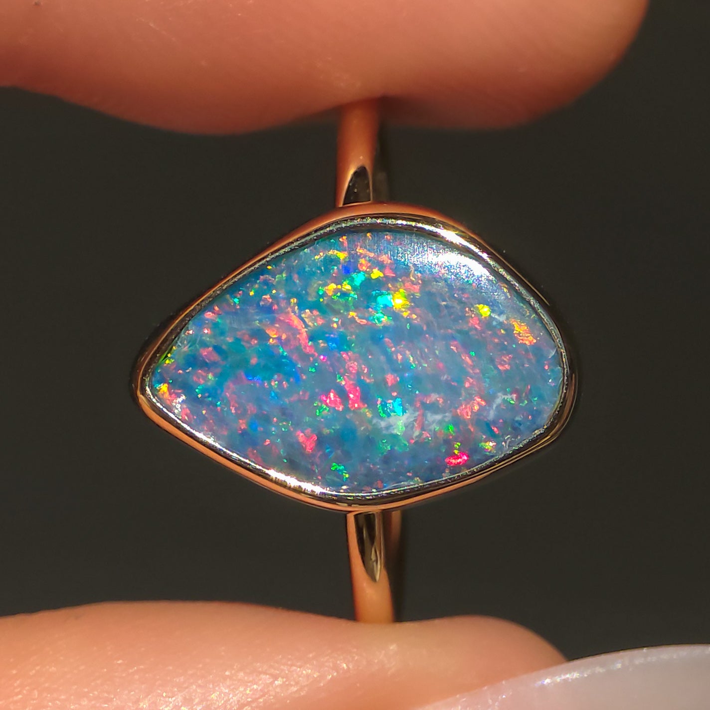 MENUETT | 14K Gold Australian Opal Doublet Ring, Coober Pedy Minimalist Jewelry