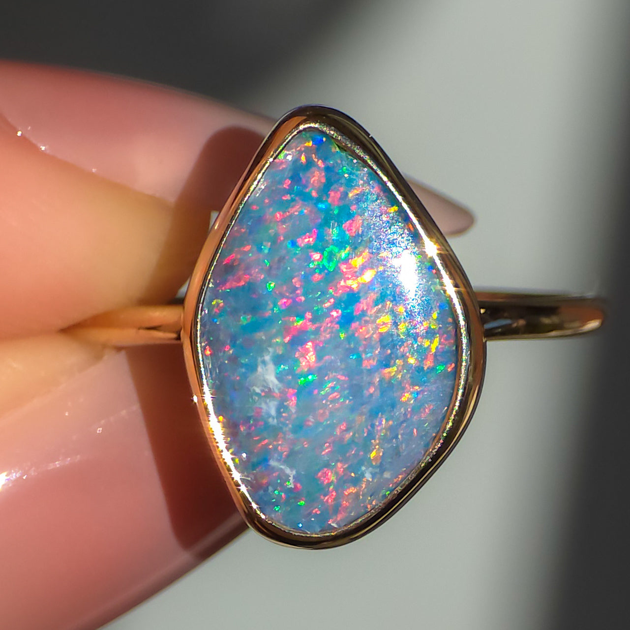 MENUETT | 14K Gold Australian Opal Doublet Ring, Coober Pedy Minimalist Jewelry