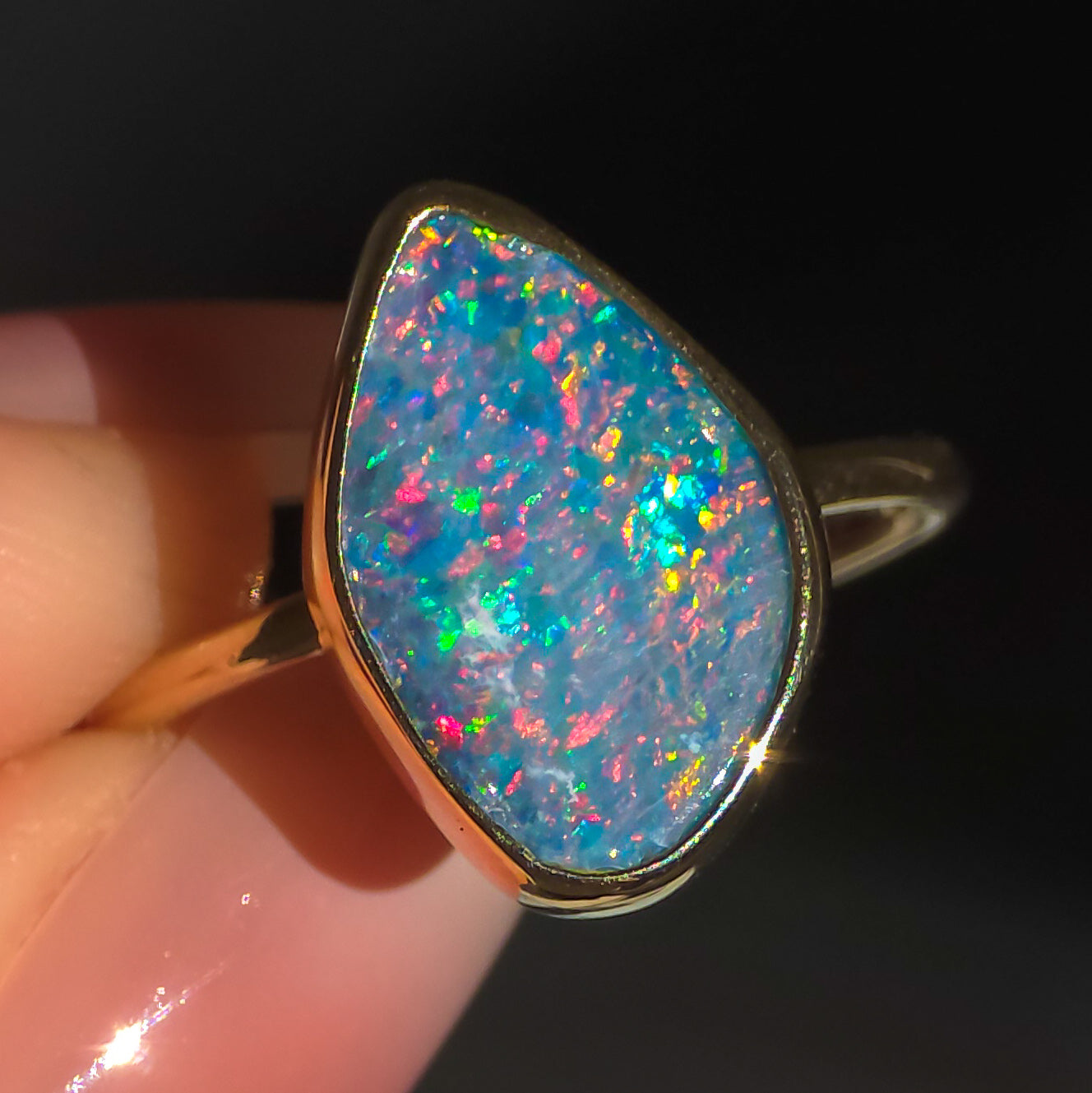 MENUETT | 14K Gold Australian Opal Doublet Ring, Coober Pedy Minimalist Jewelry