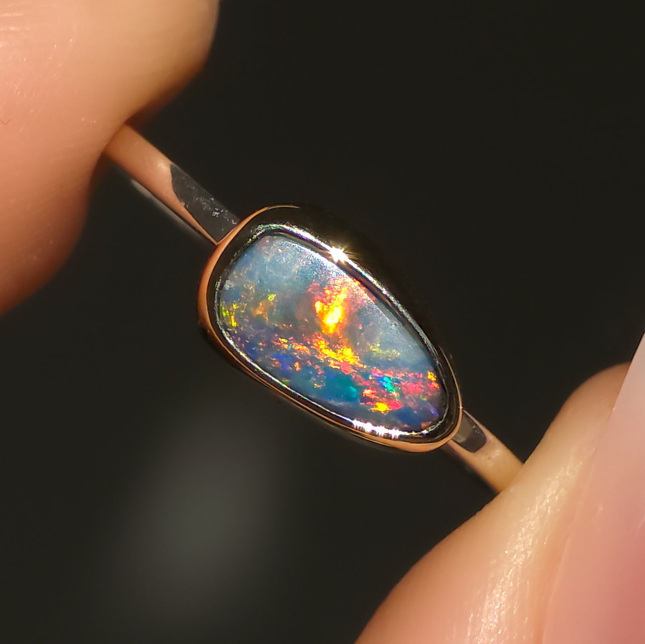 GIOIA | 14K Gold + Silver Two-tone Australian opal ring / Coober Pedy Minimalist ring