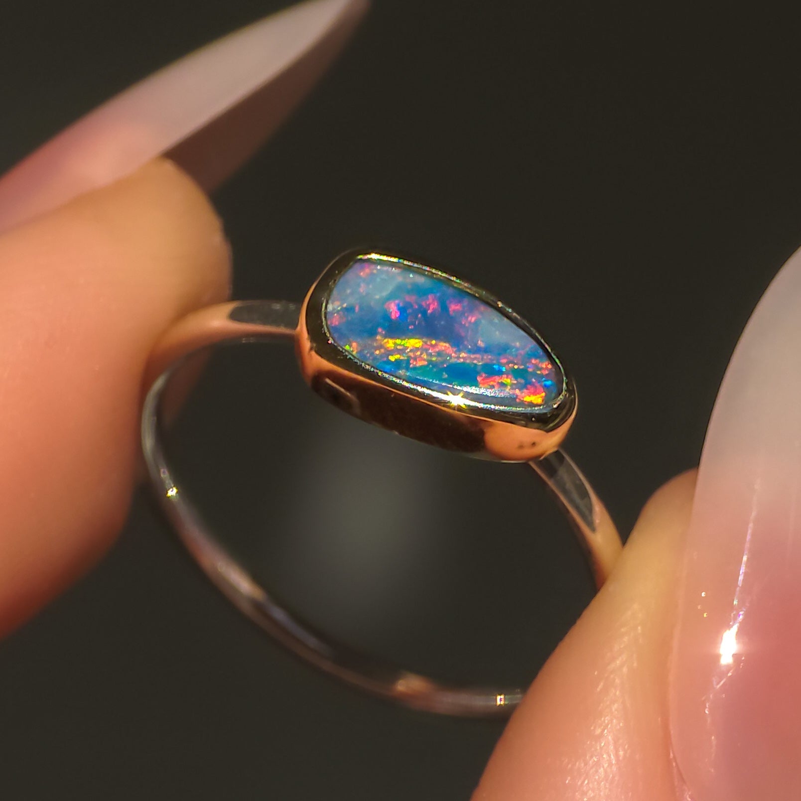 GIOIA | 14K Gold + Silver Two-tone Australian opal ring / Coober Pedy Minimalist ring