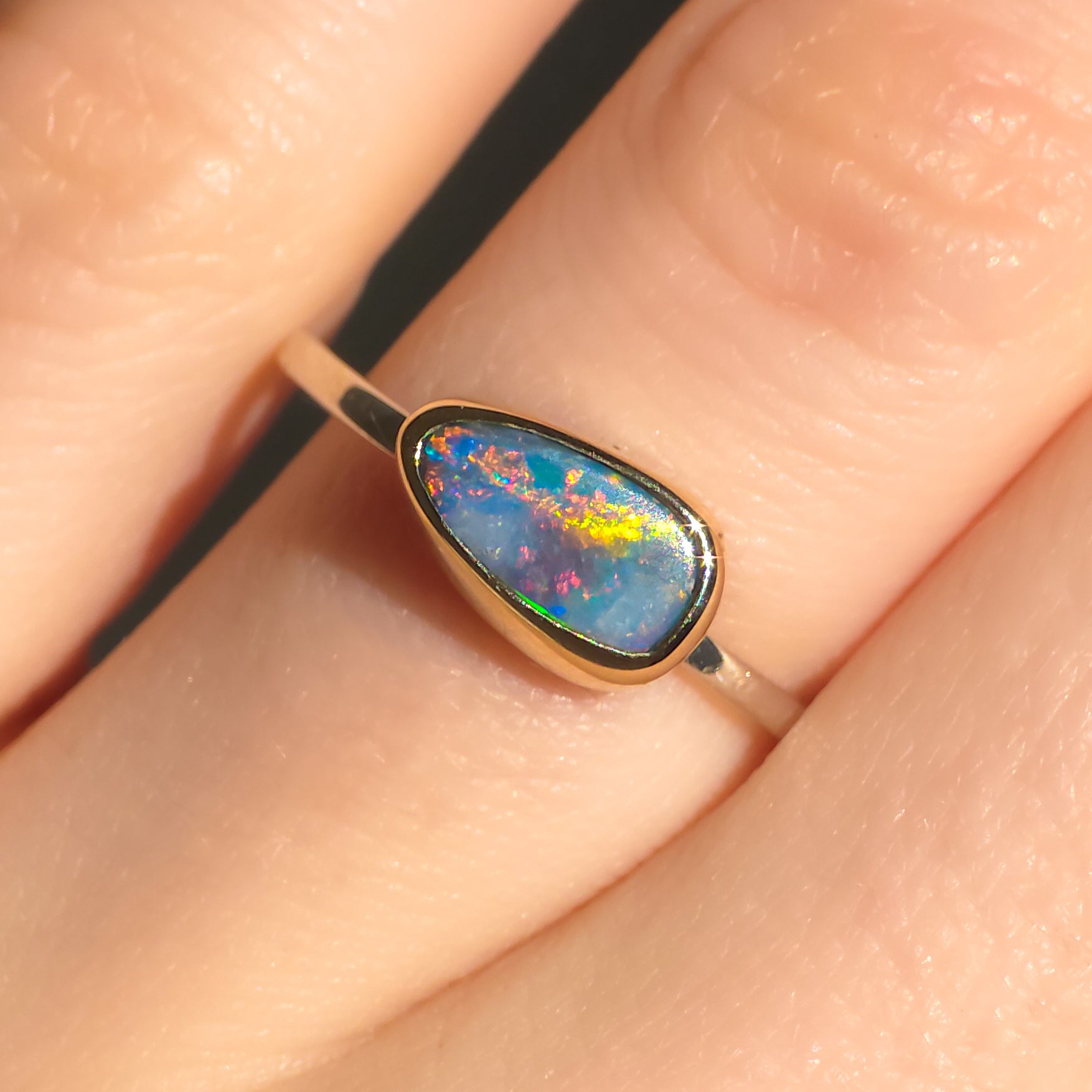 GIOIA | 14K Gold + Silver Two-tone Australian opal ring / Coober Pedy Minimalist ring