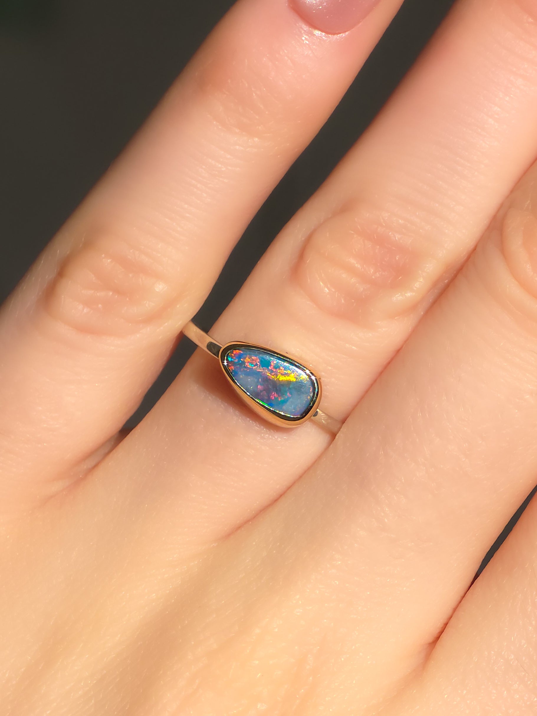 GIOIA | 14K Gold + Silver Two-tone Australian opal ring / Coober Pedy Minimalist ring