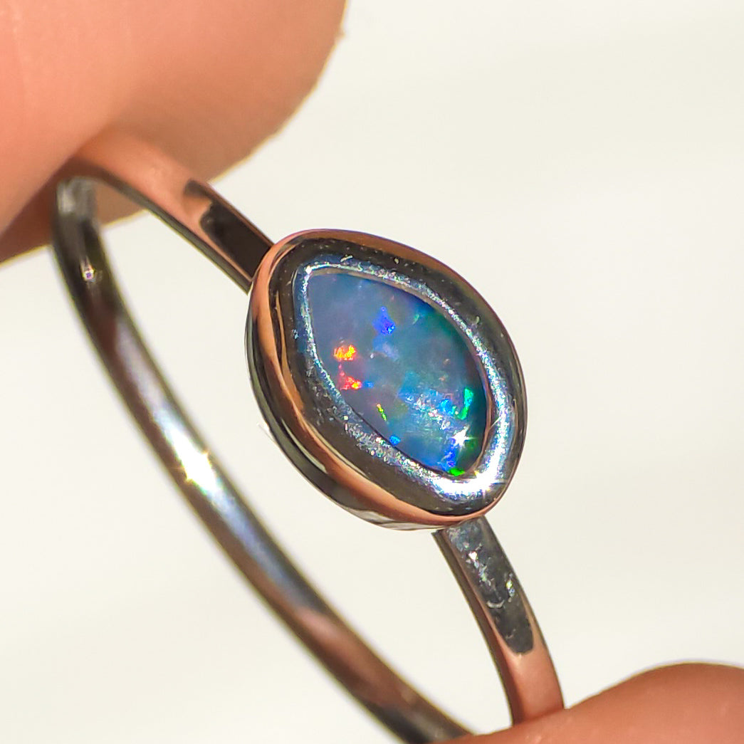 ORA | Australian Opal Doublet Ring, Solid 925 Silver, Coober Pedy Gemstone