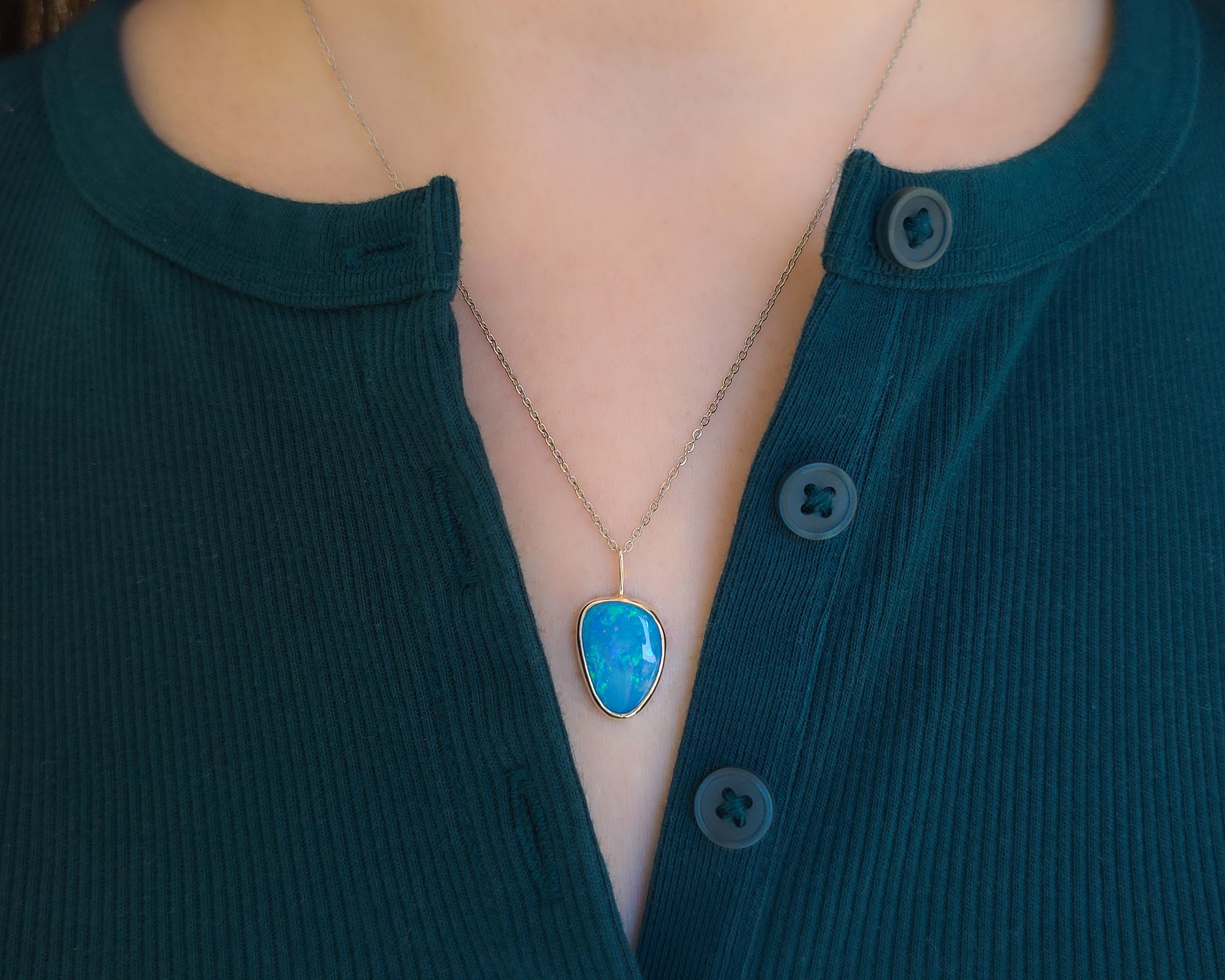 LORA | Australian Opal Doublet Pendant, 925 Silver Mintabie Opal Necklace