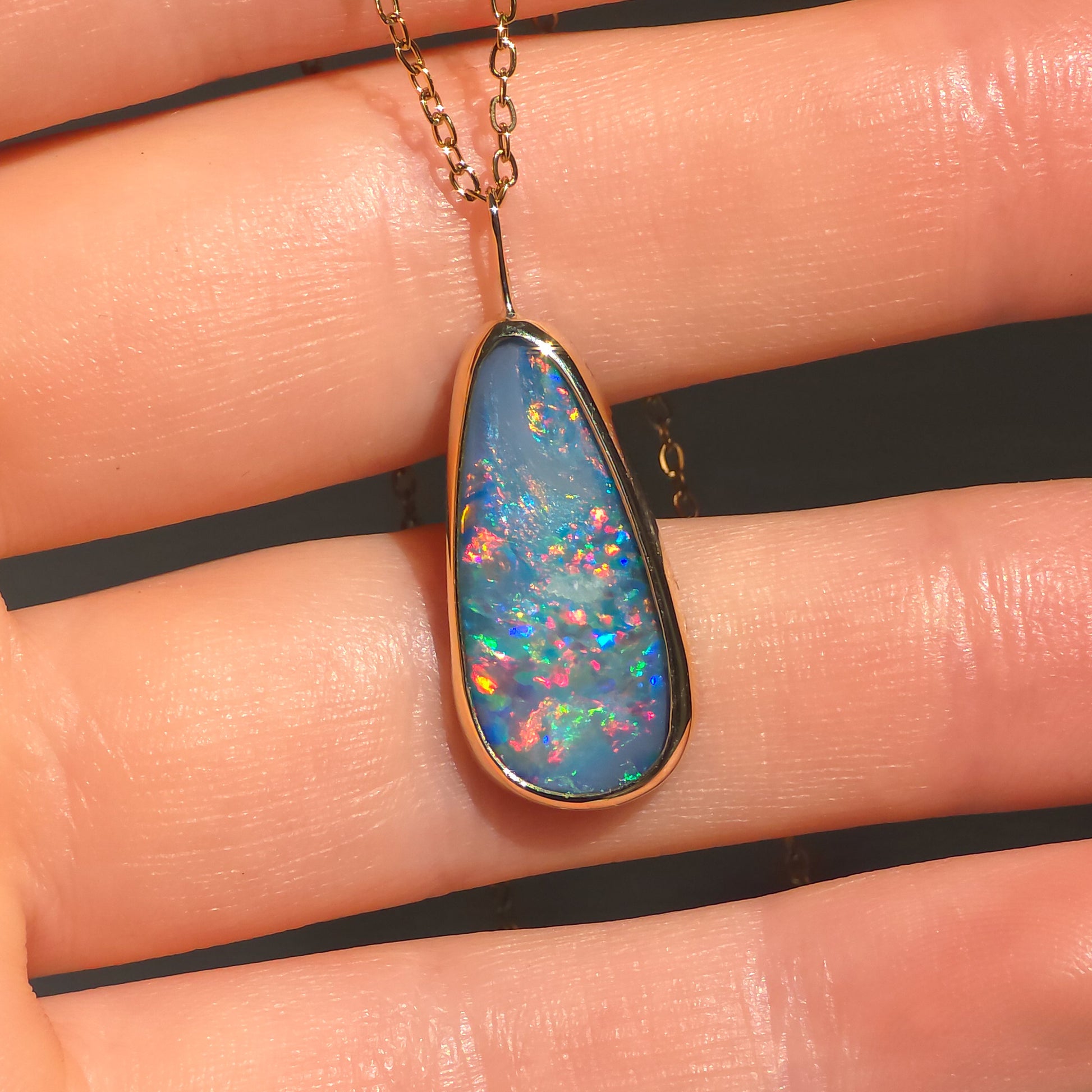 PASSION | 14K Gold Pink Coober Pedy Opal Doublet Necklace, Statement Pendant
