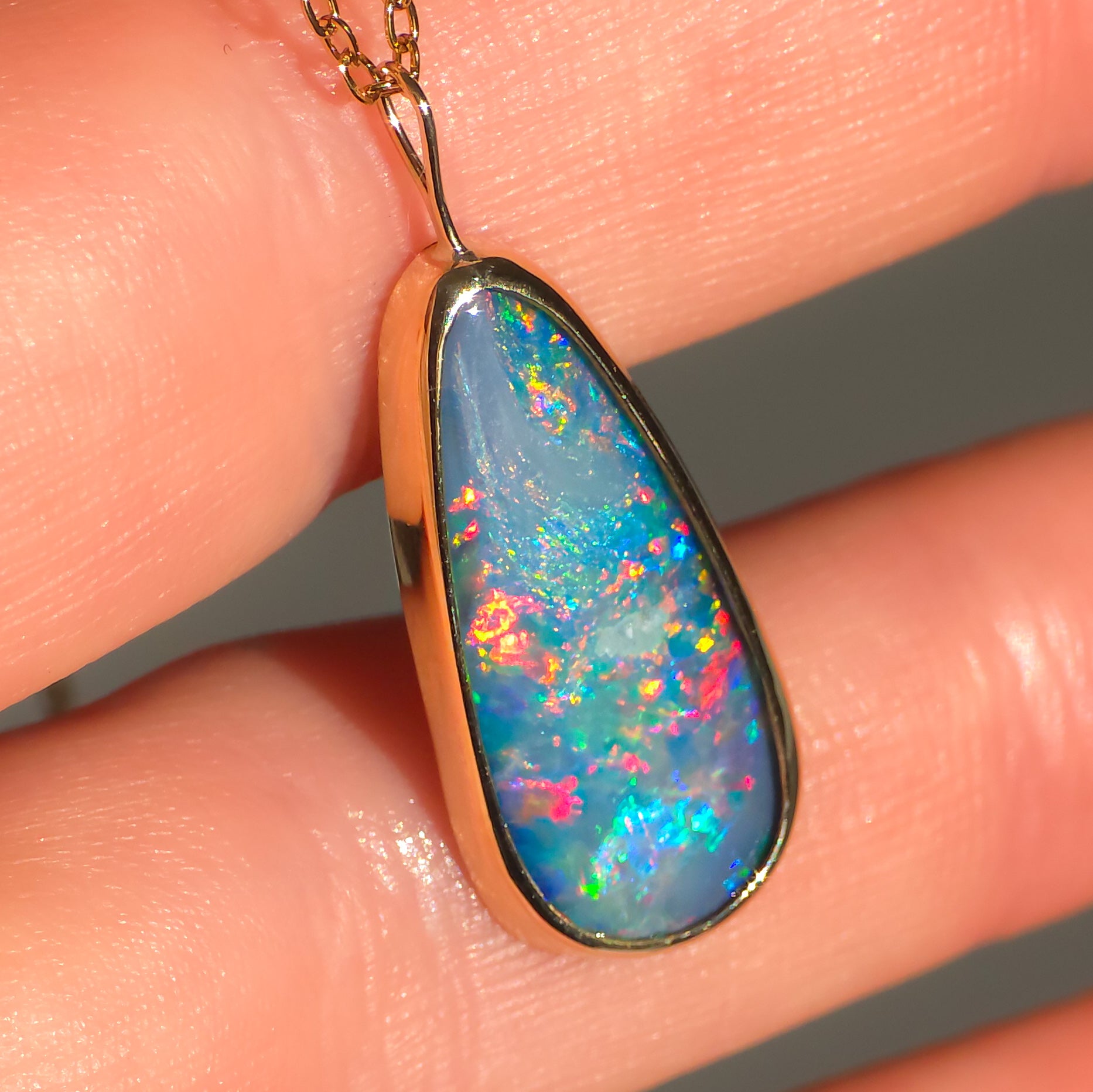 PASSION | 14K Gold Pink Coober Pedy Opal Doublet Necklace, Statement Pendant