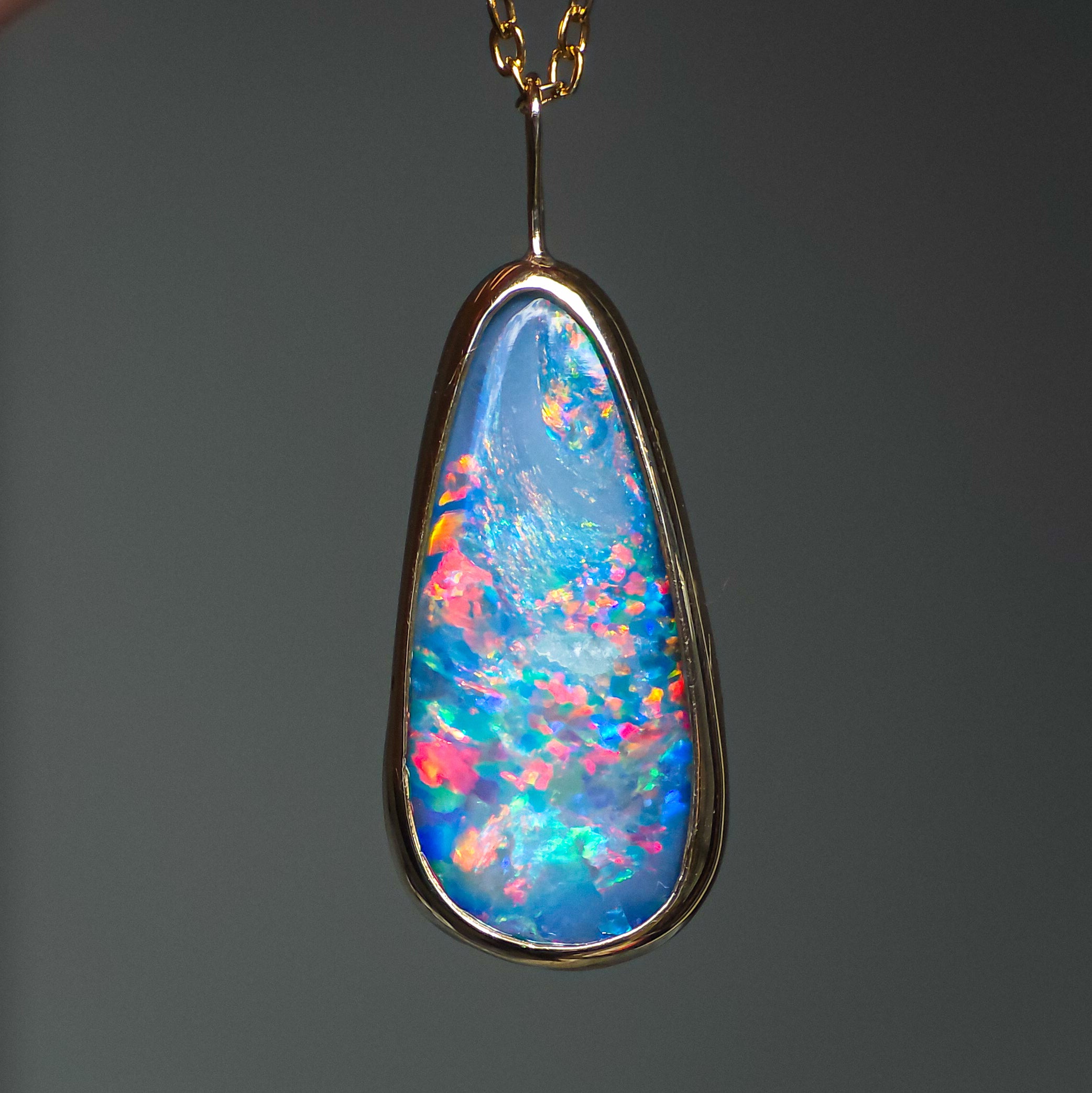 PASSION | 14K Gold Pink Coober Pedy Opal Doublet Necklace, Statement Pendant