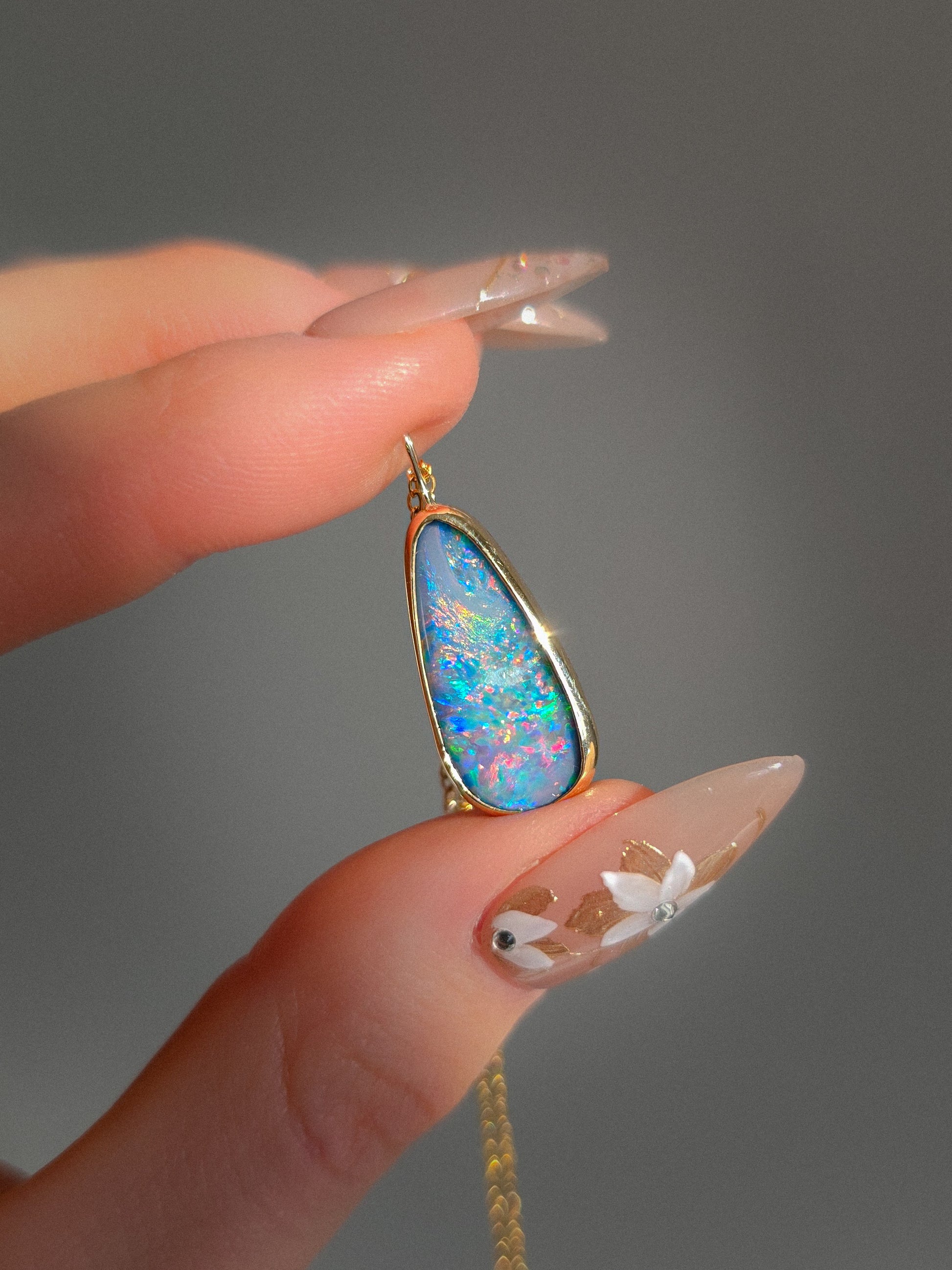 PASSION | 14K Gold Pink Coober Pedy Opal Doublet Necklace, Statement Pendant
