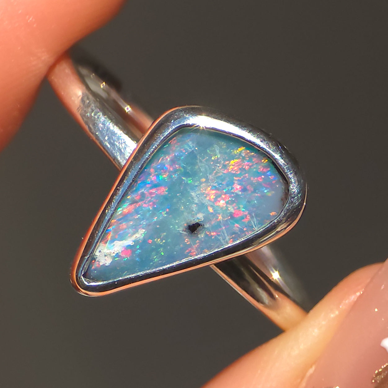 SZÉP | Australian Opal Doublet Ring, Solid 925 Silver, Coober Pedy Gemstone