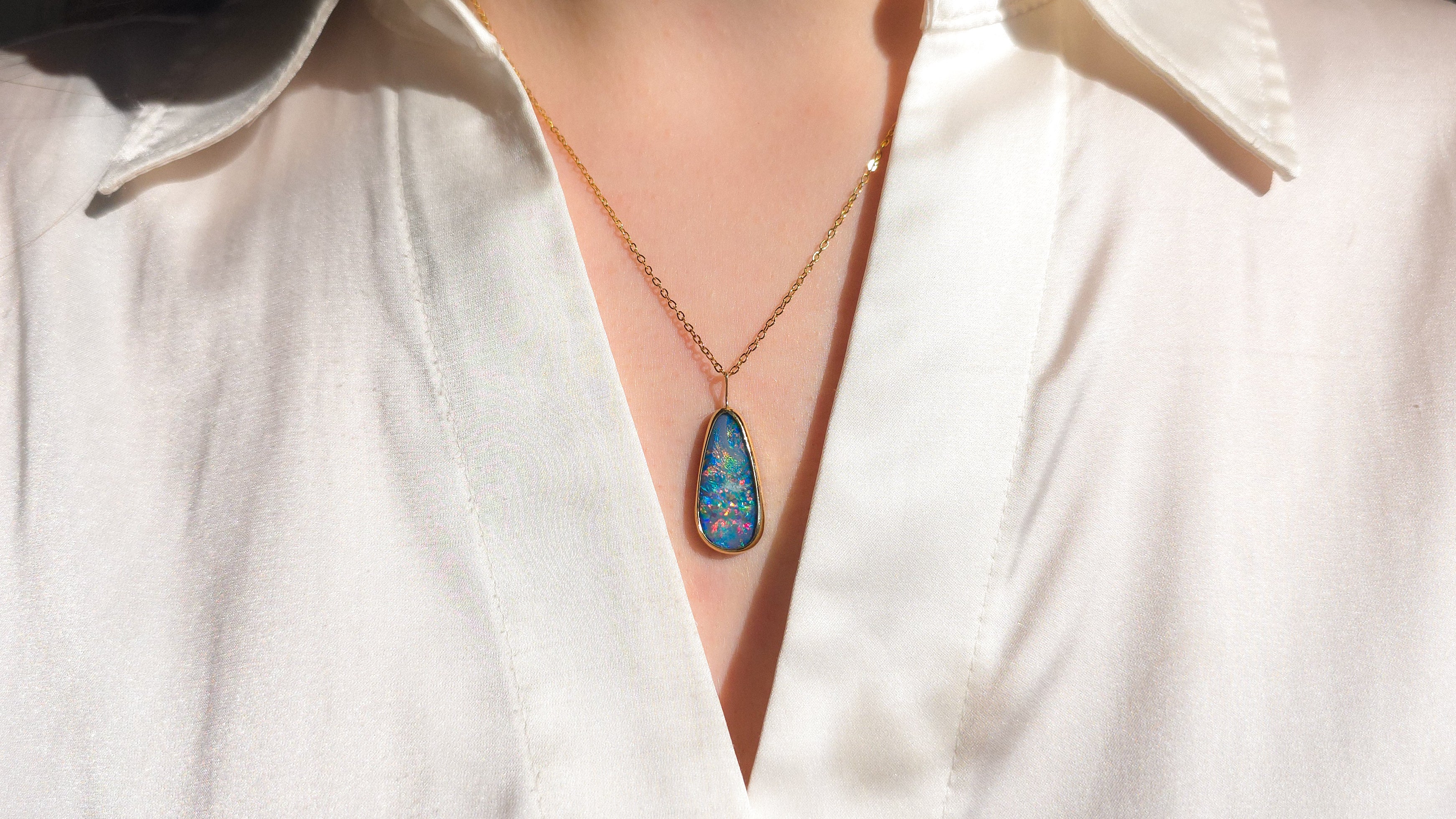 PASSION | 14K Gold Pink Coober Pedy Opal Doublet Necklace, Statement Pendant