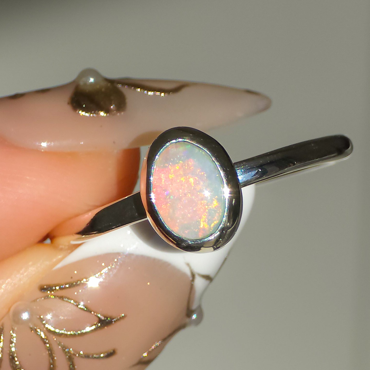 PESCA | Solid Australian Opal Ring, Dainty Coober Pedy Opal Ring, 0.85 carats