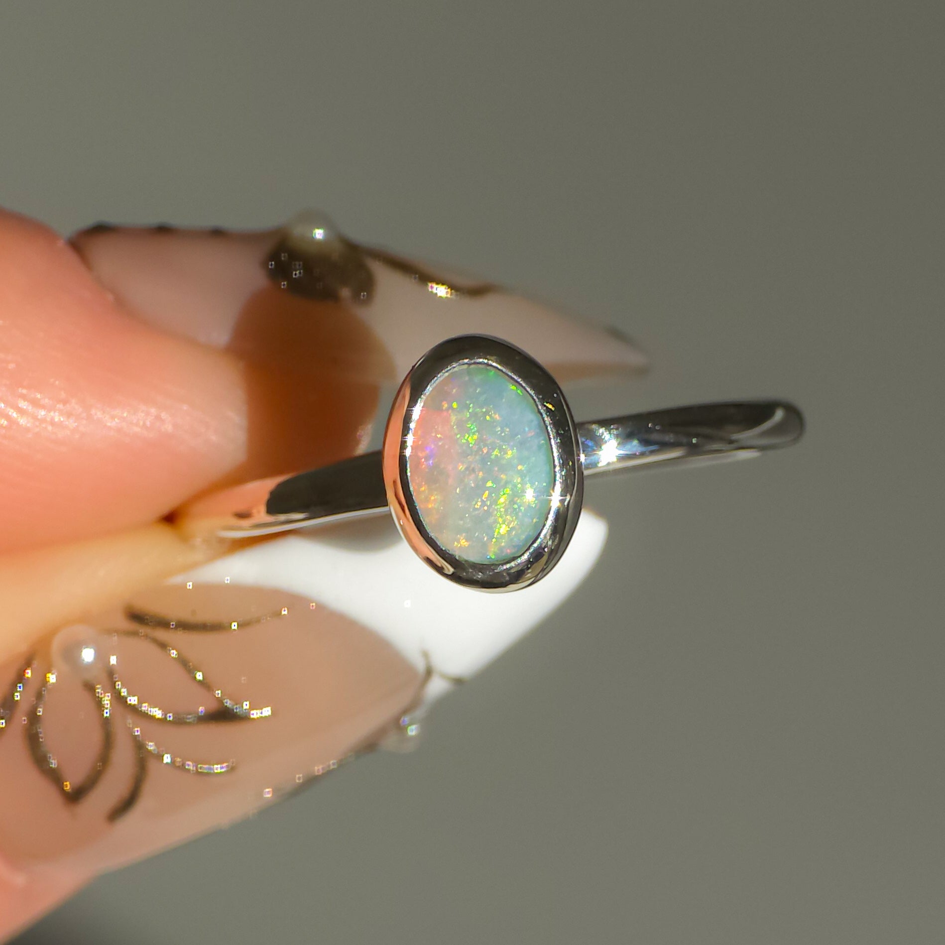 PESCA | Solid Australian Opal Ring, Dainty Coober Pedy Opal Ring, 0.85 carats
