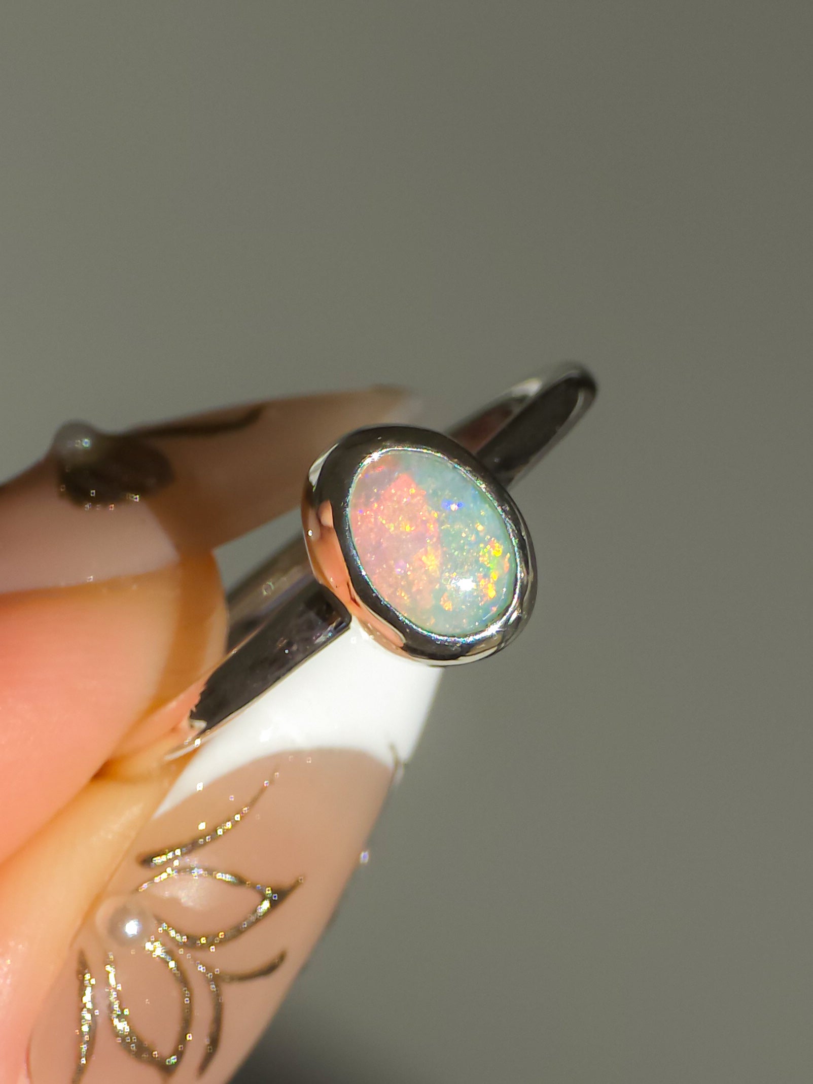 PESCA | Solid Australian Opal Ring, Dainty Coober Pedy Opal Ring, 0.85 carats