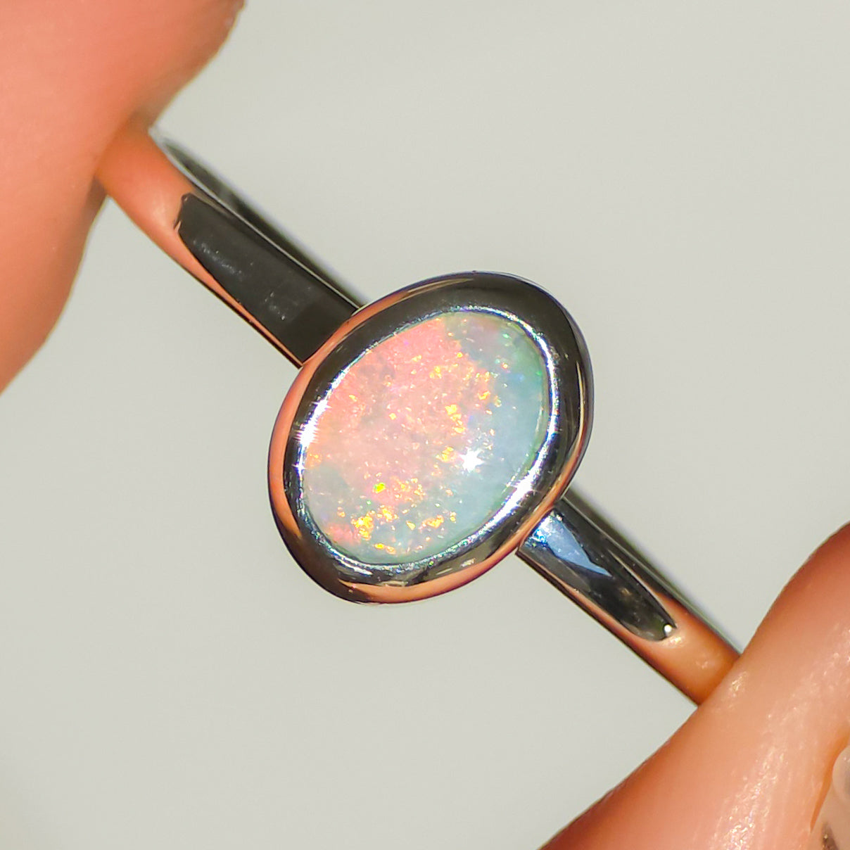PESCA | Solid Australian Opal Ring, Dainty Coober Pedy Opal Ring, 0.85 carats