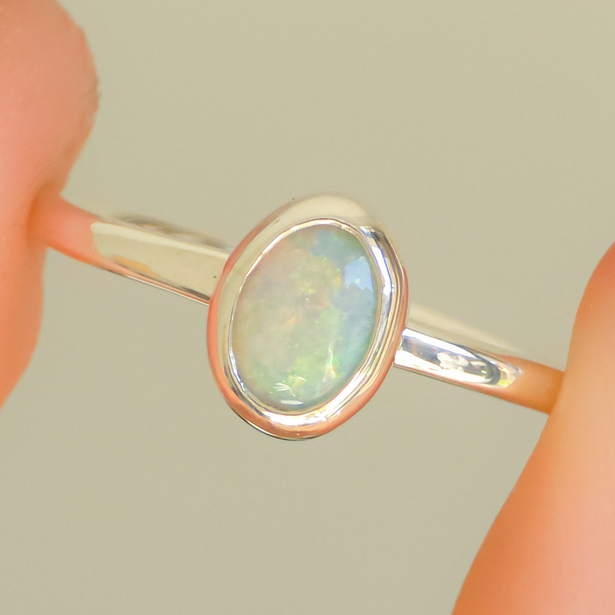 PESCA | Solid Australian Opal Ring, Dainty Coober Pedy Opal Ring, 0.85 carats