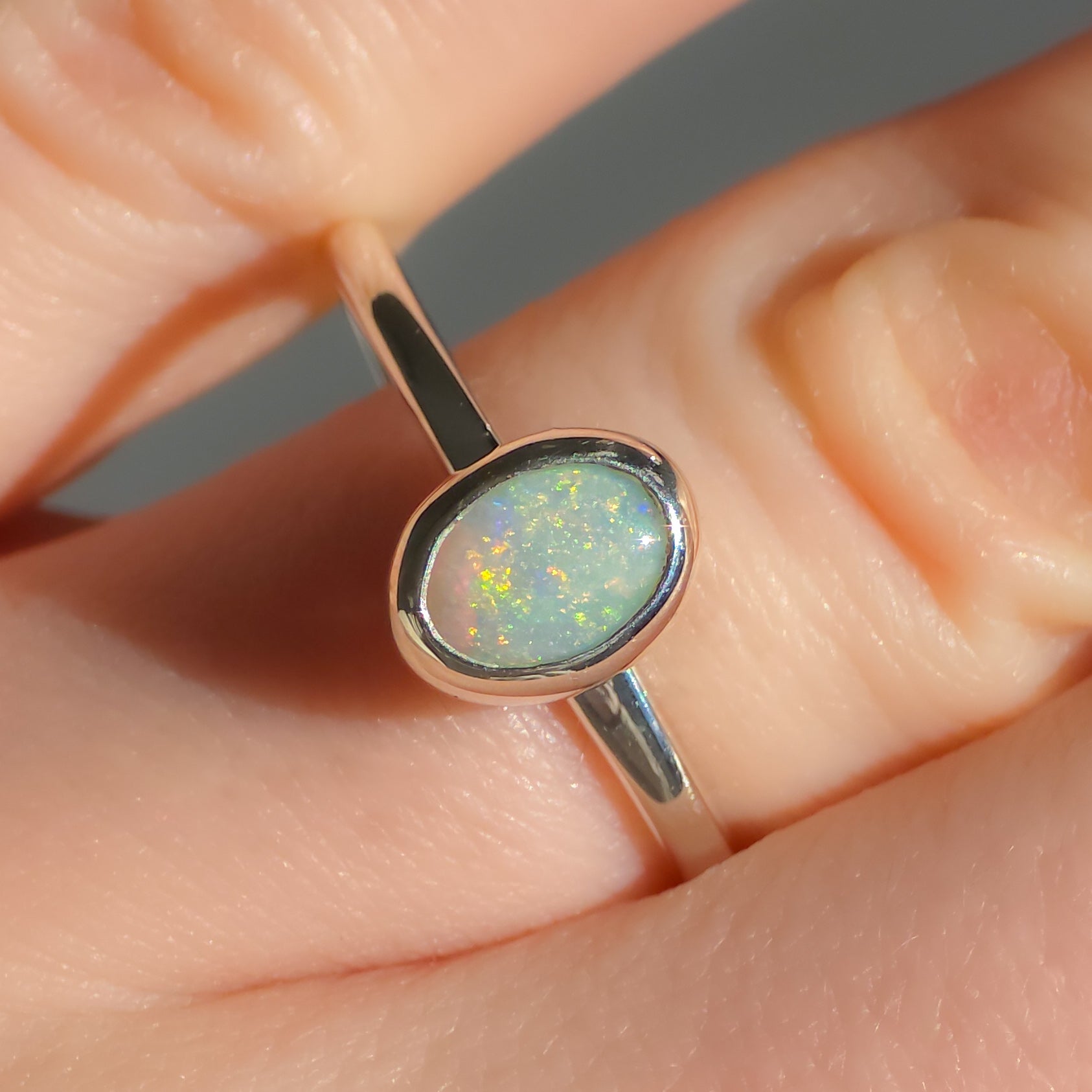PESCA | Solid Australian Opal Ring, Dainty Coober Pedy Opal Ring, 0.85 carats