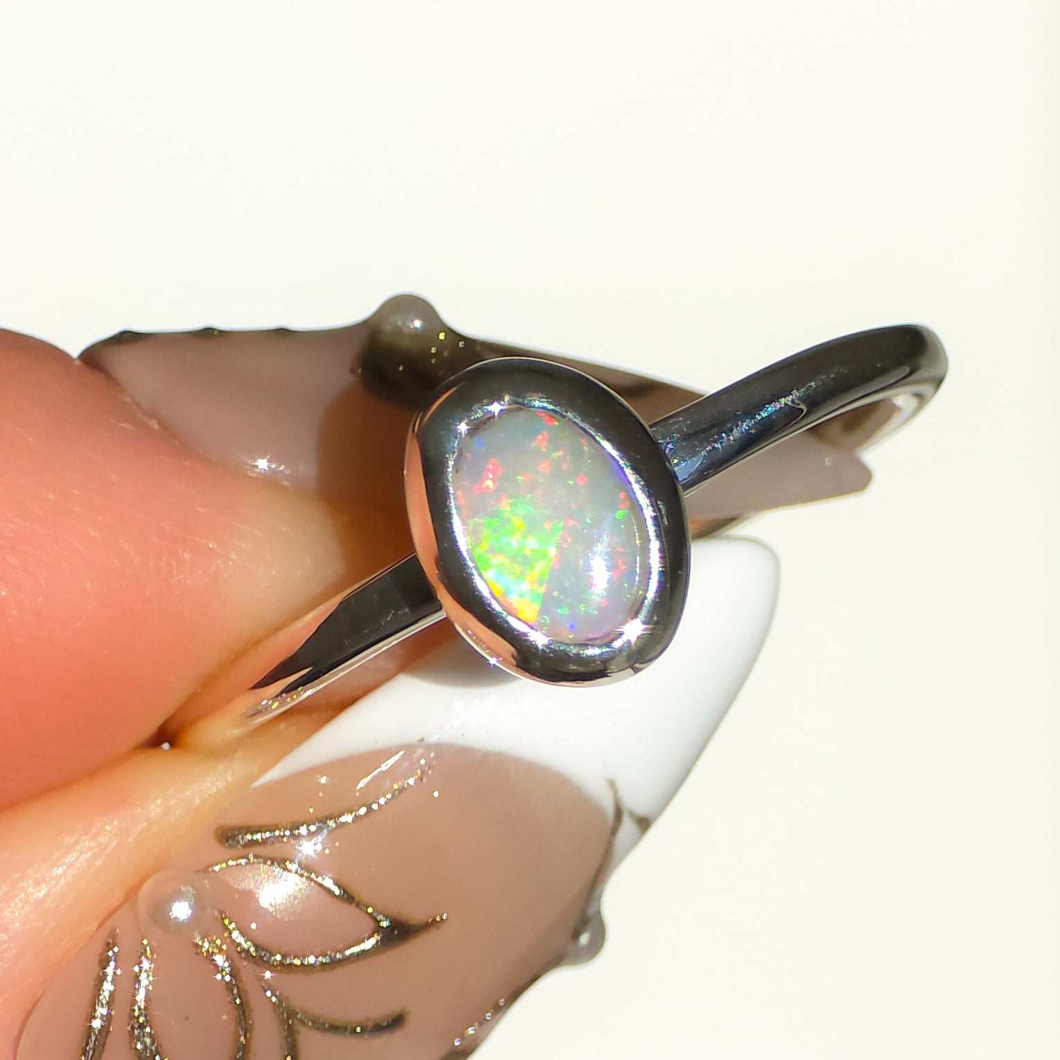LILY | Solid Australian Opal Ring, Dainty Coober Pedy Opal Ring, 0.75 carats