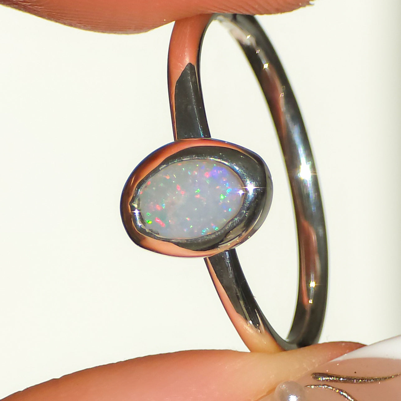LILY | Solid Australian Opal Ring, Dainty Coober Pedy Opal Ring, 0.75 carats