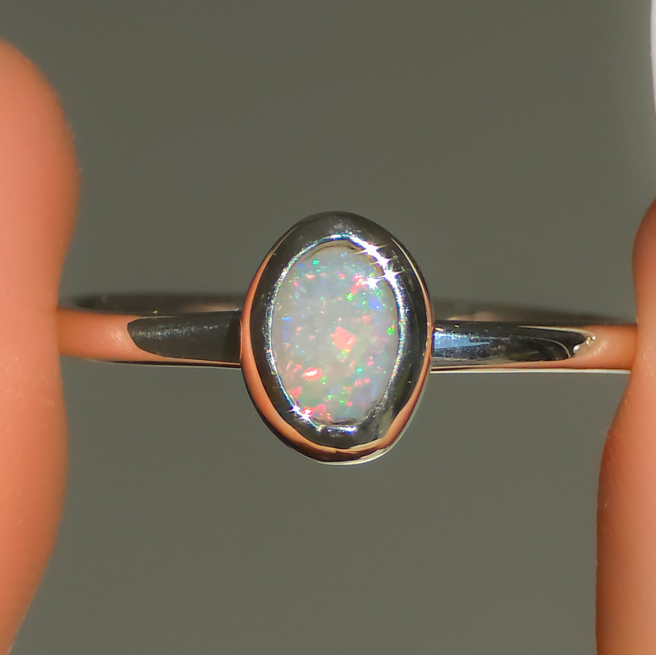 LILY | Solid Australian Opal Ring, Dainty Coober Pedy Opal Ring, 0.75 carats