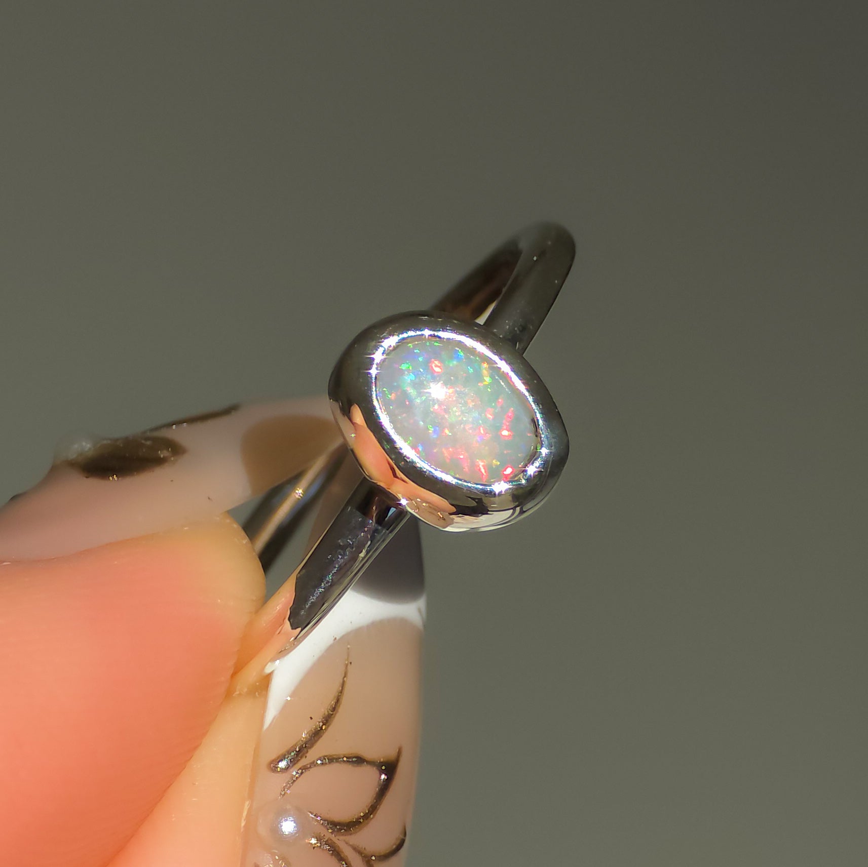 LILY | Solid Australian Opal Ring, Dainty Coober Pedy Opal Ring, 0.75 carats
