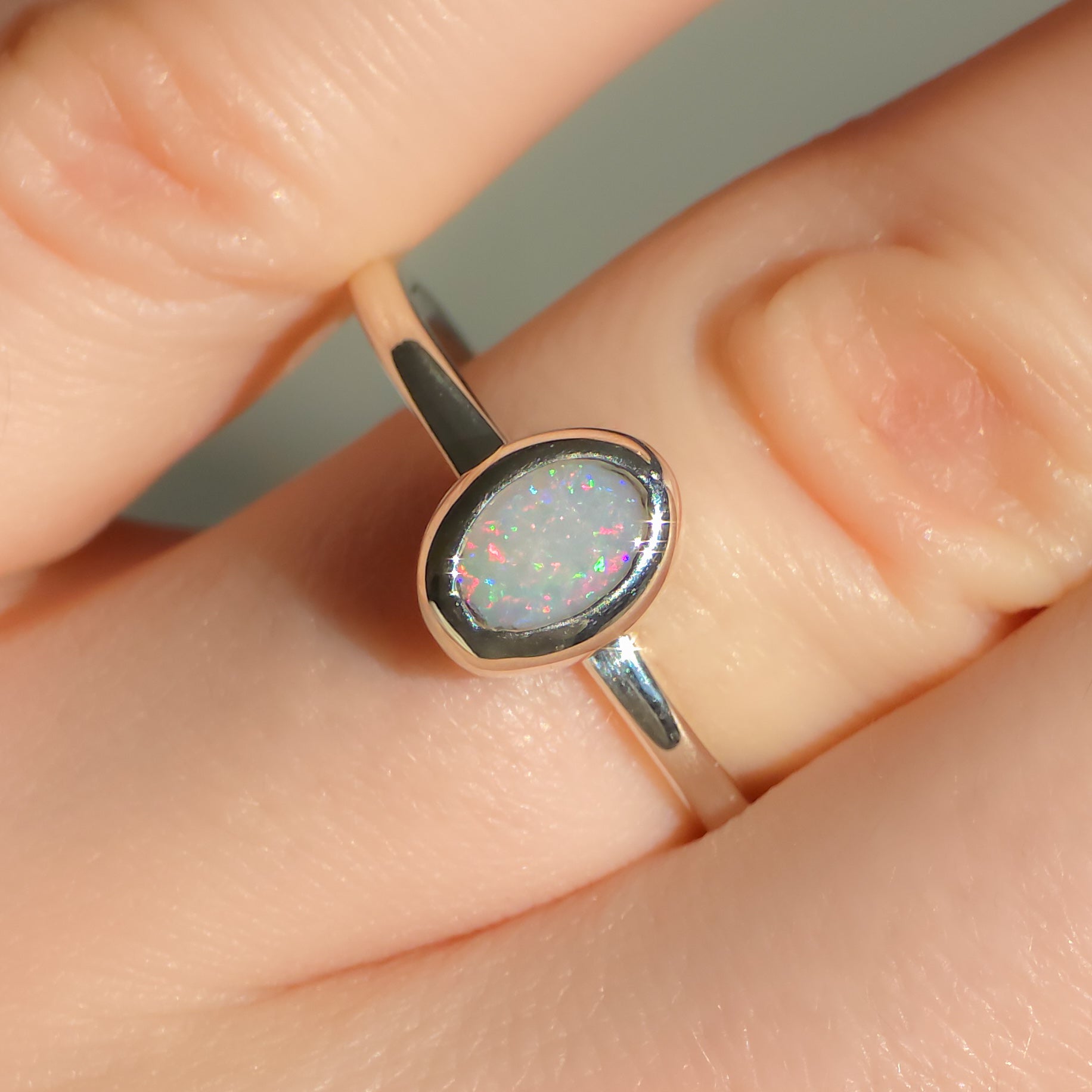 LILY | Solid Australian Opal Ring, Dainty Coober Pedy Opal Ring, 0.75 carats