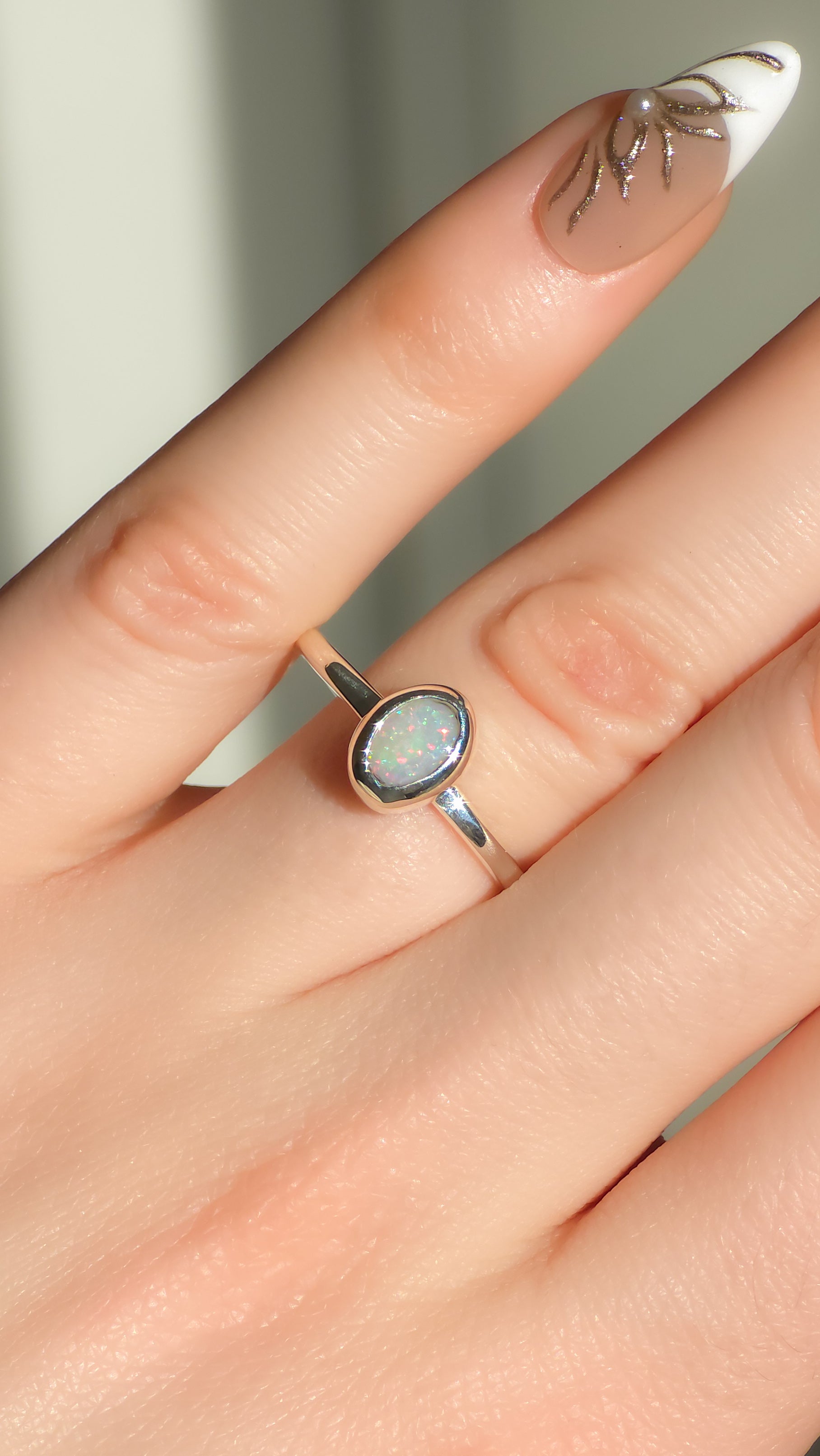 LILY | Solid Australian Opal Ring, Dainty Coober Pedy Opal Ring, 0.75 carats