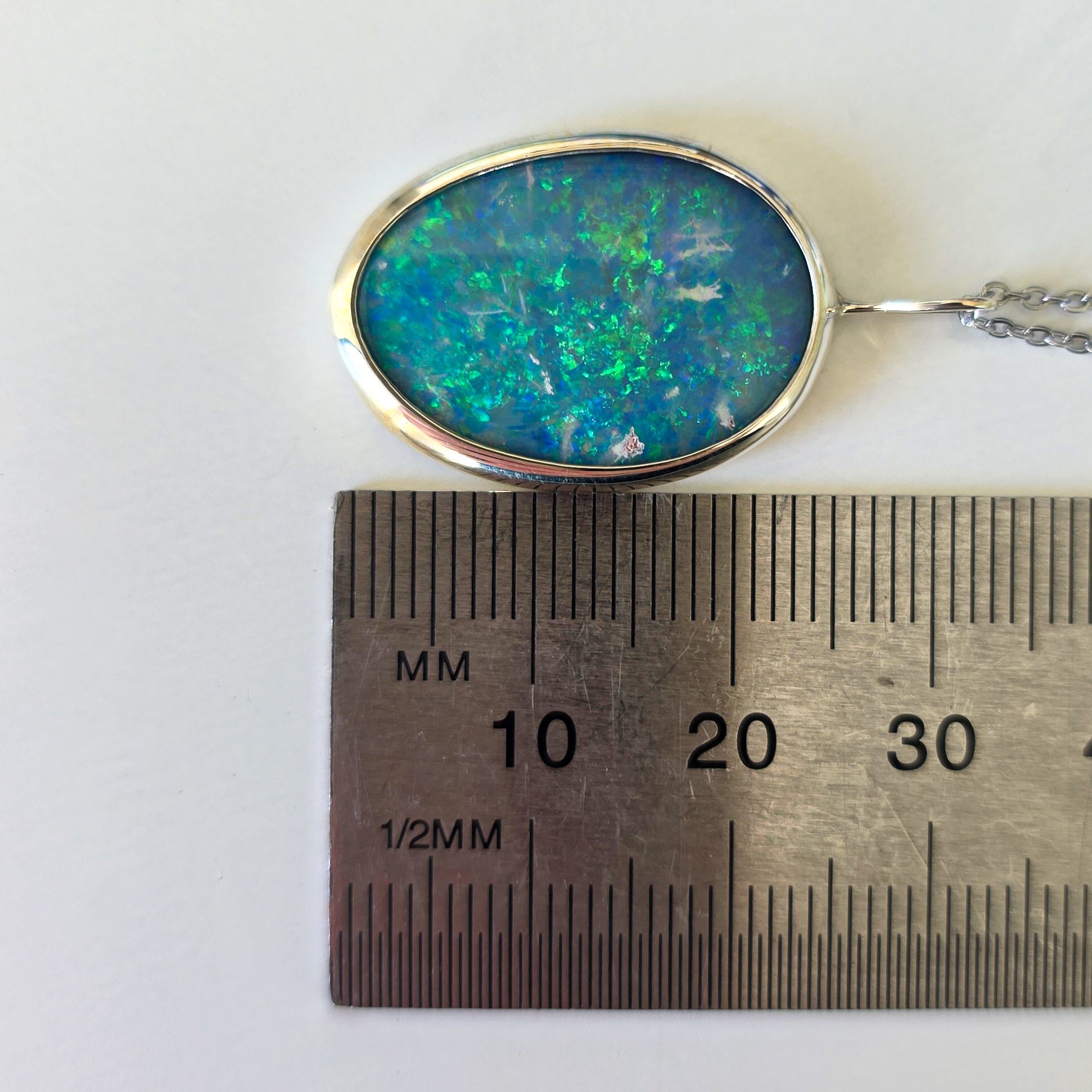 SOFIA | Coober Pedy Opal Doublet Pendant, Australian Opal Statement Necklace, 925 Silver