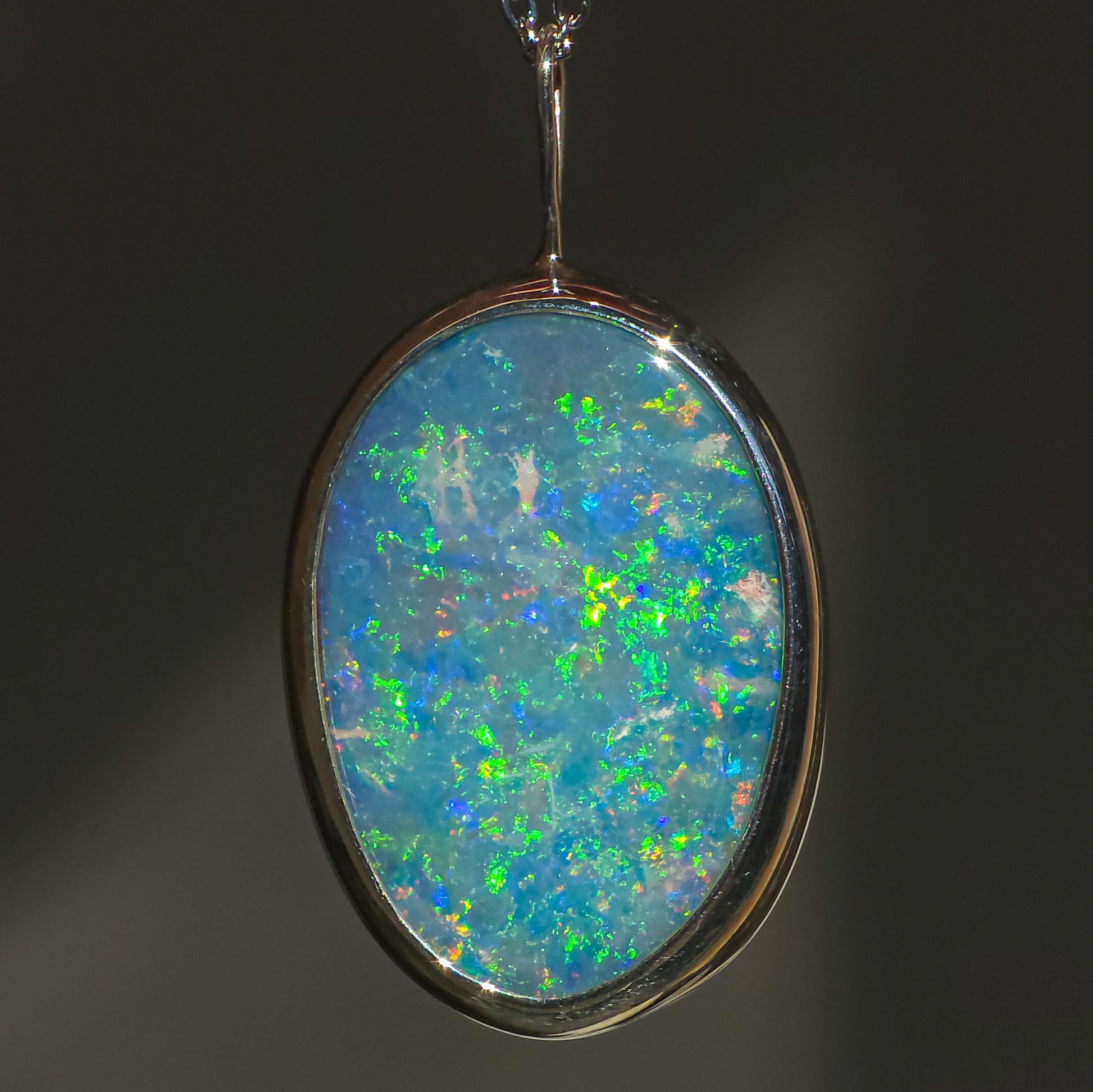 SOFIA | Coober Pedy Opal Doublet Pendant, Australian Opal Statement Necklace, 925 Silver