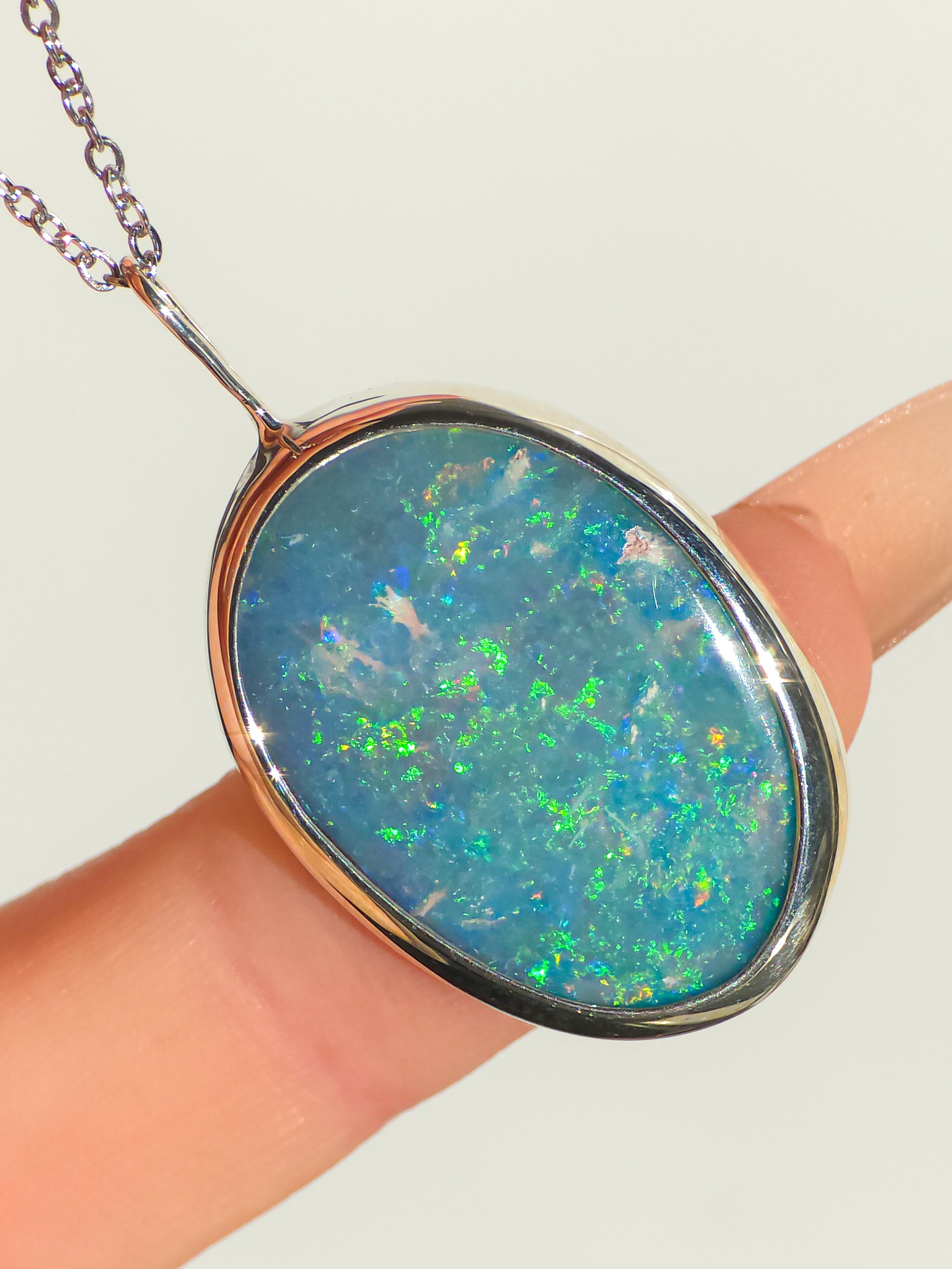 SOFIA | Coober Pedy Opal Doublet Pendant, Australian Opal Statement Necklace, 925 Silver