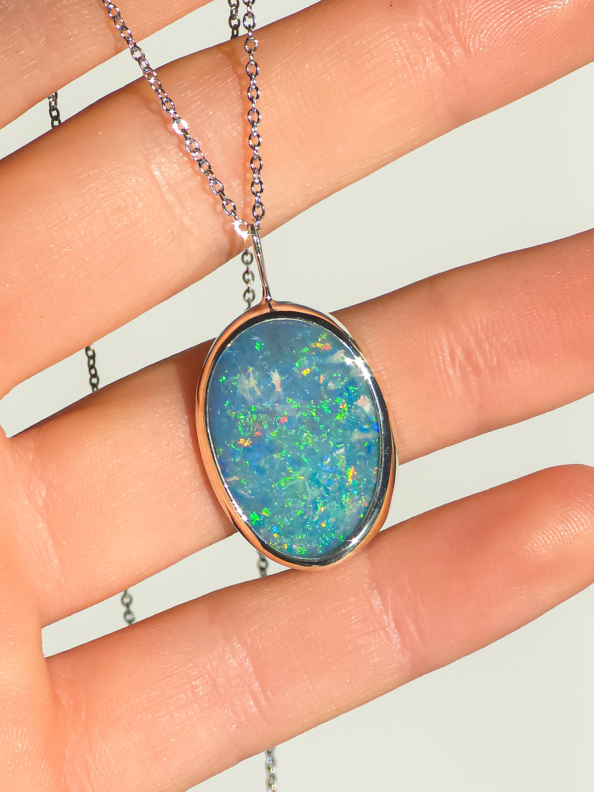 SOFIA | Coober Pedy Opal Doublet Pendant, Australian Opal Statement Necklace, 925 Silver