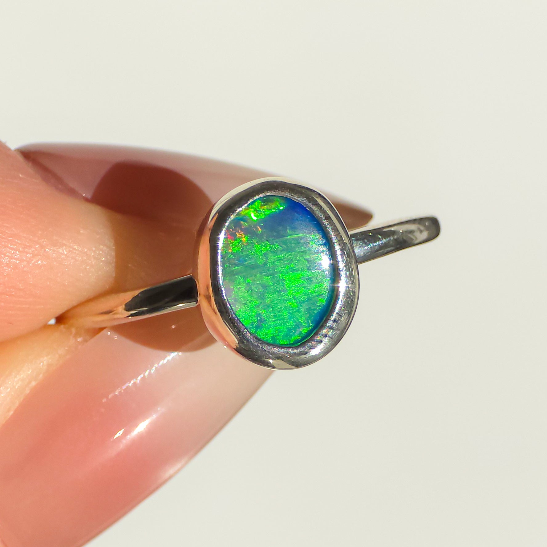 EMPYREAN | Australian Opal Doublet Ring, Solid 925 Silver, Coober Pedy Opal