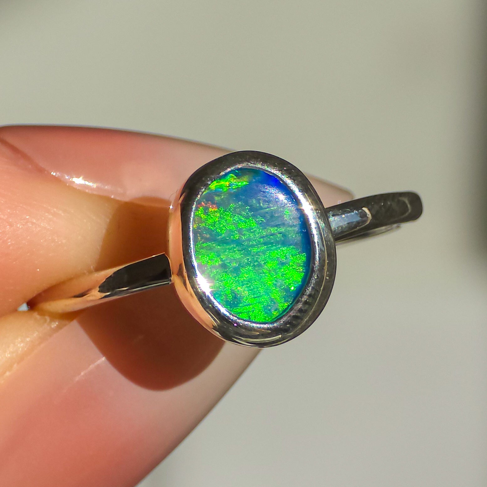 EMPYREAN | Australian Opal Doublet Ring, Solid 925 Silver, Coober Pedy Opal