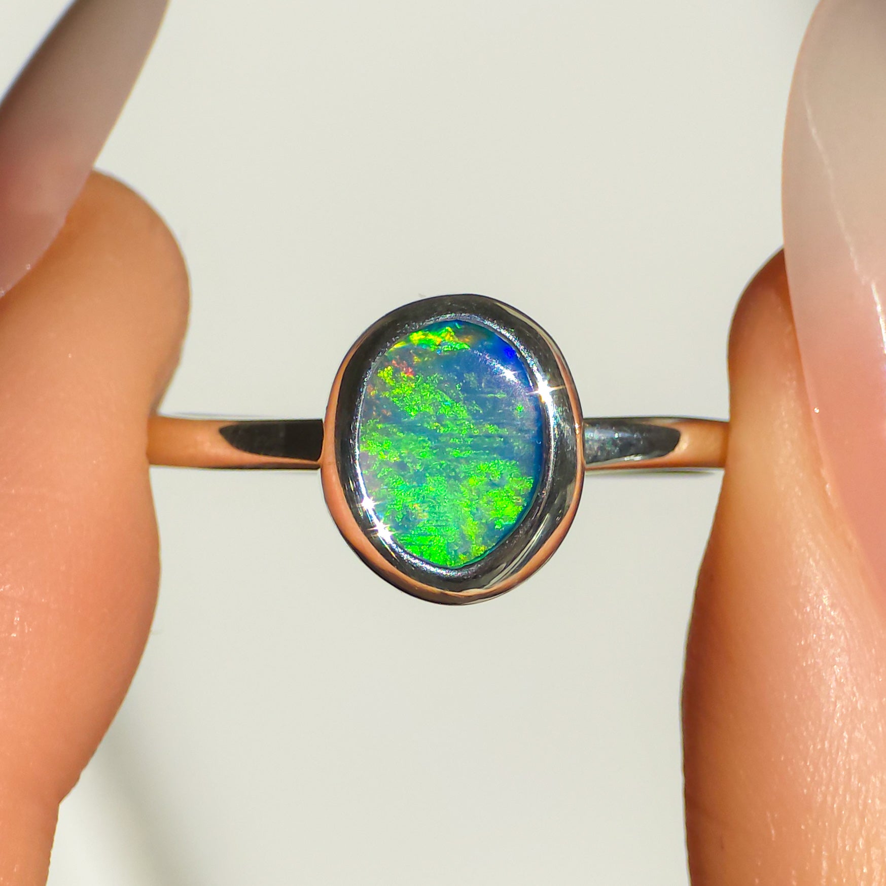 EMPYREAN | Australian Opal Doublet Ring, Solid 925 Silver, Coober Pedy Opal