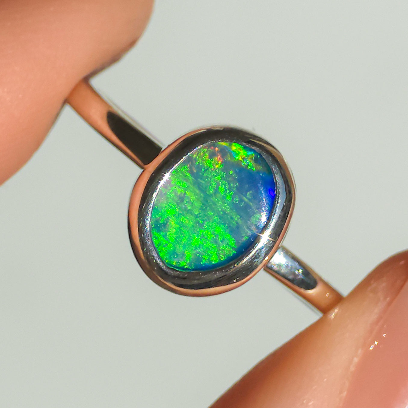 EMPYREAN | Australian Opal Doublet Ring, Solid 925 Silver, Coober Pedy Opal