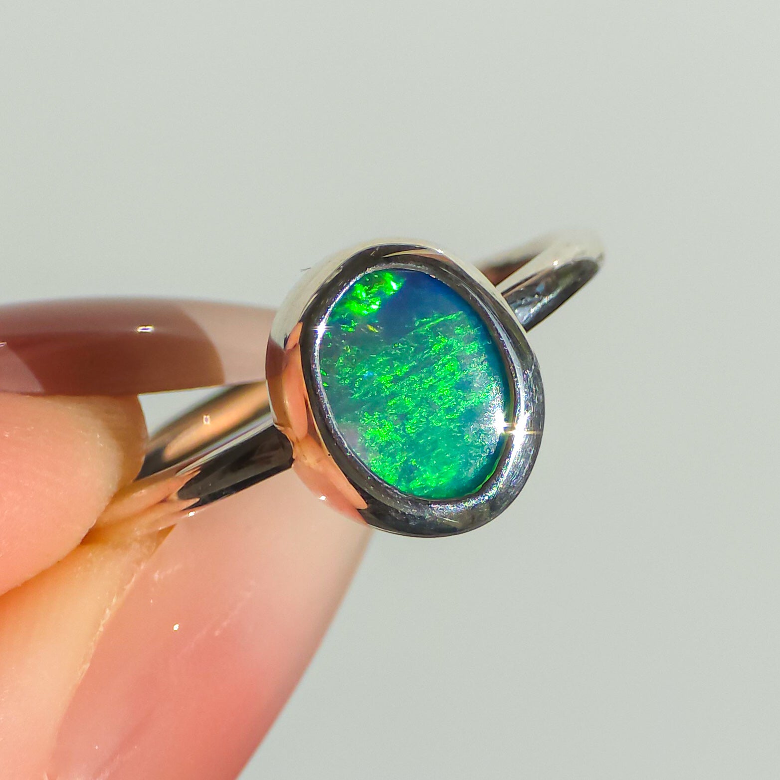 EMPYREAN | Australian Opal Doublet Ring, Solid 925 Silver, Coober Pedy Opal