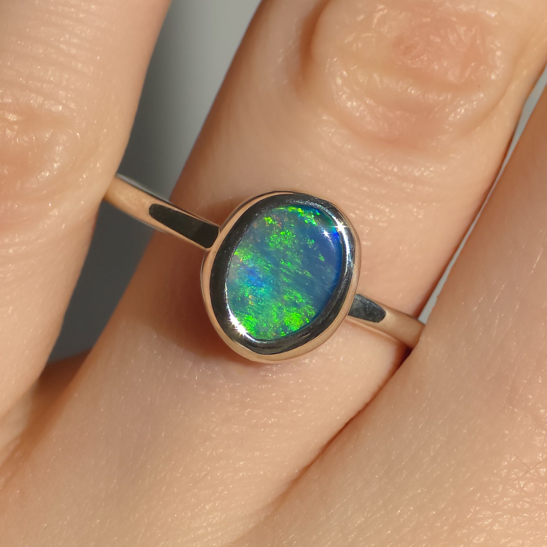 EMPYREAN | Australian Opal Doublet Ring, Solid 925 Silver, Coober Pedy Opal