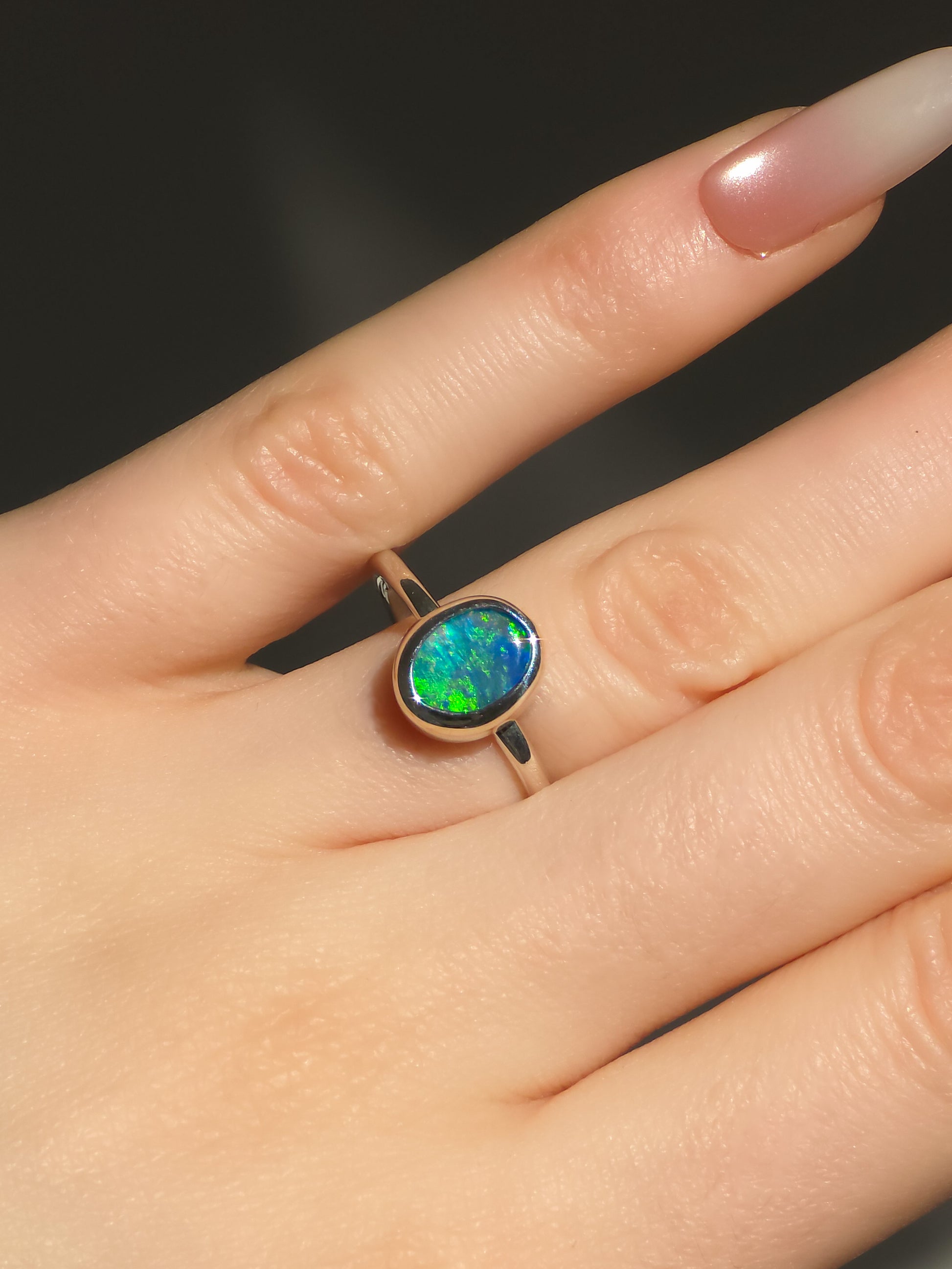 EMPYREAN | Australian Opal Doublet Ring, Solid 925 Silver, Coober Pedy Opal