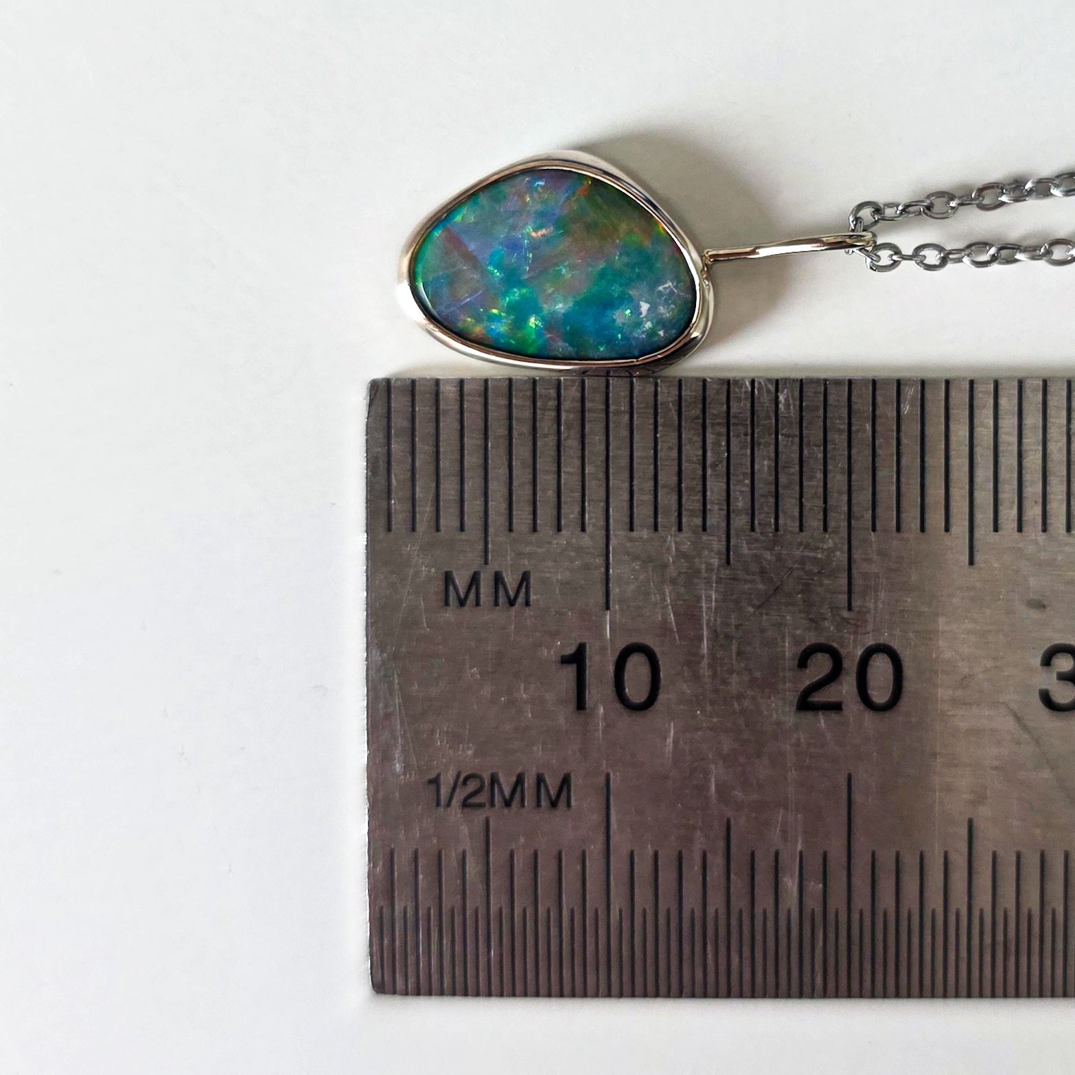 NEON | 14K White Gold Australian Opal Pendant / Coober Pedy Opal Doublet
