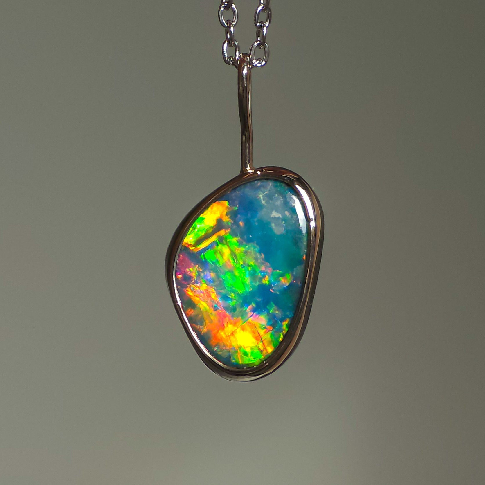 NEON | 14K White Gold Australian Opal Pendant / Coober Pedy Opal Doublet