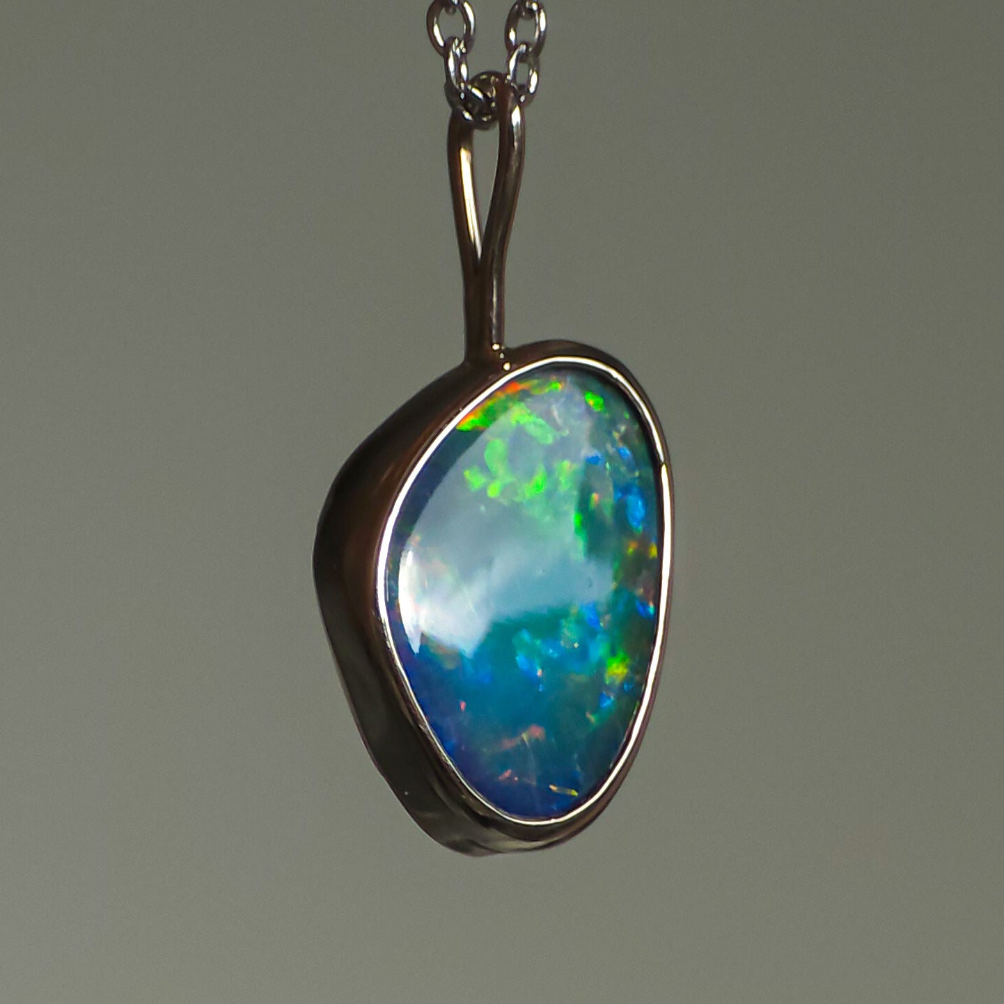 NEON | 14K White Gold Australian Opal Pendant / Coober Pedy Opal Doublet
