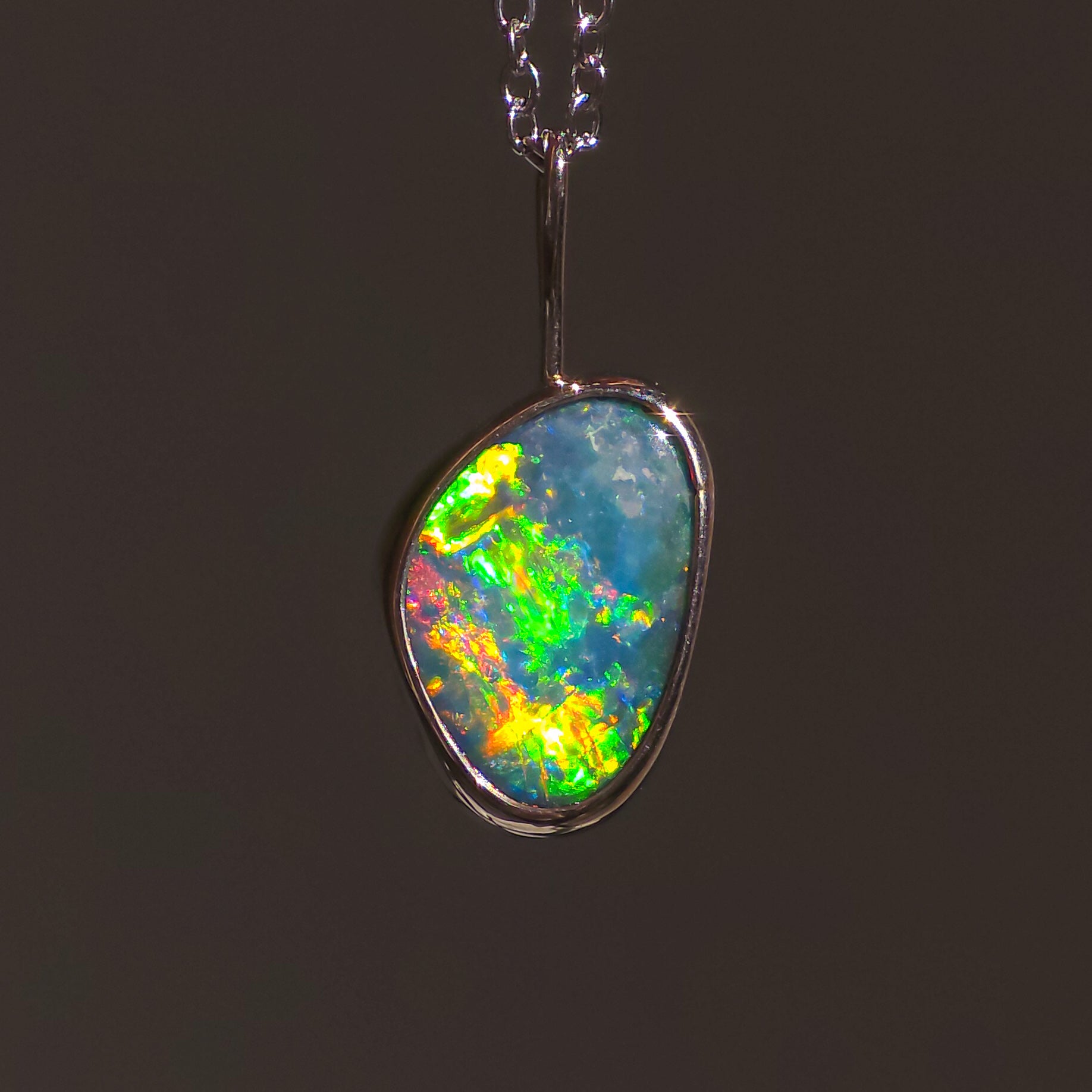 NEON | 14K White Gold Australian Opal Pendant / Coober Pedy Opal Doublet