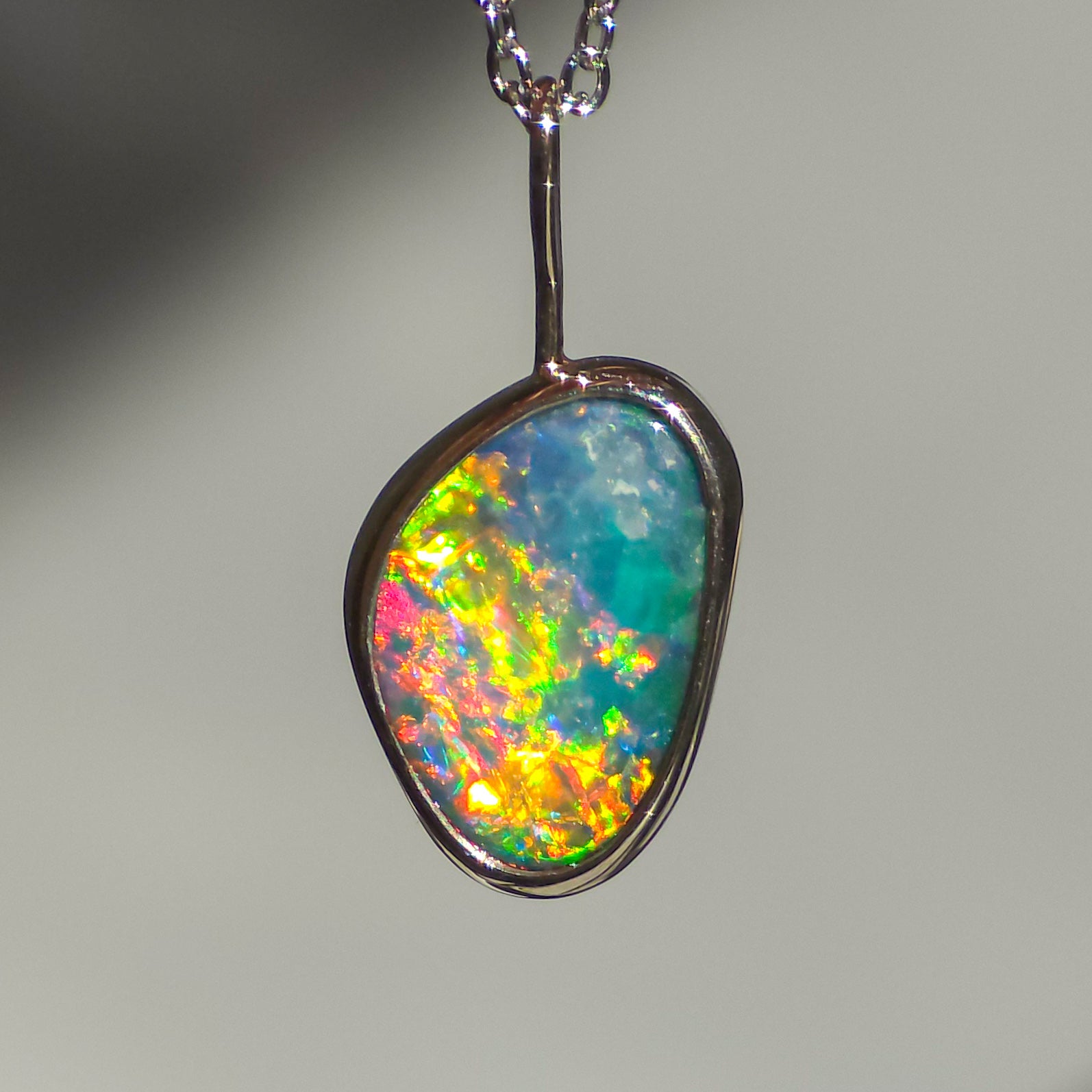 NEON | 14K White Gold Australian Opal Pendant / Coober Pedy Opal Doublet