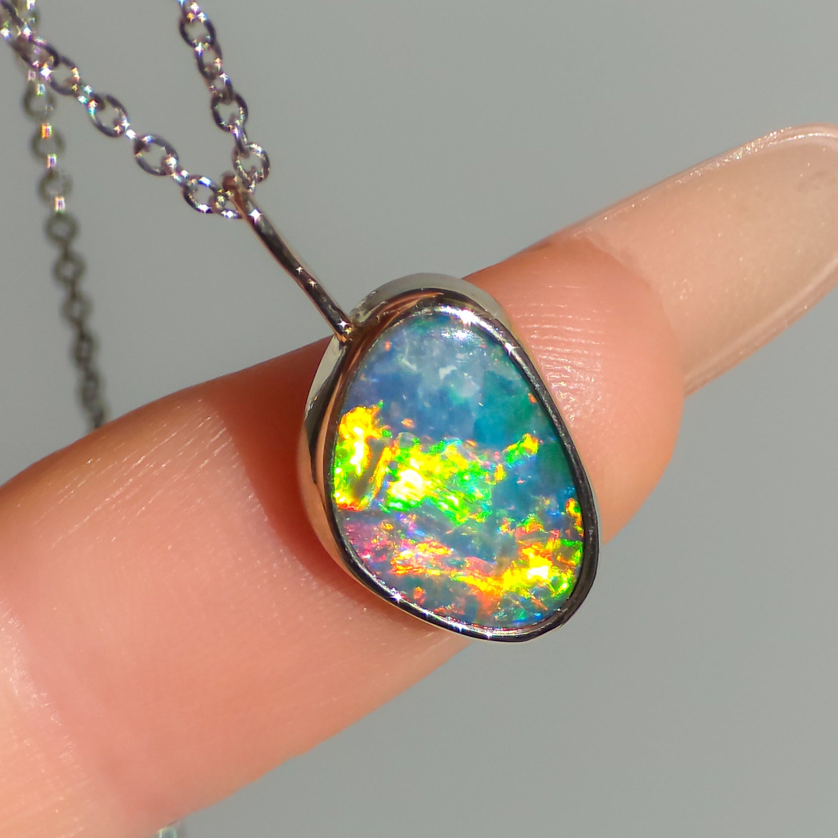NEON | 14K White Gold Australian Opal Pendant / Coober Pedy Opal Doublet
