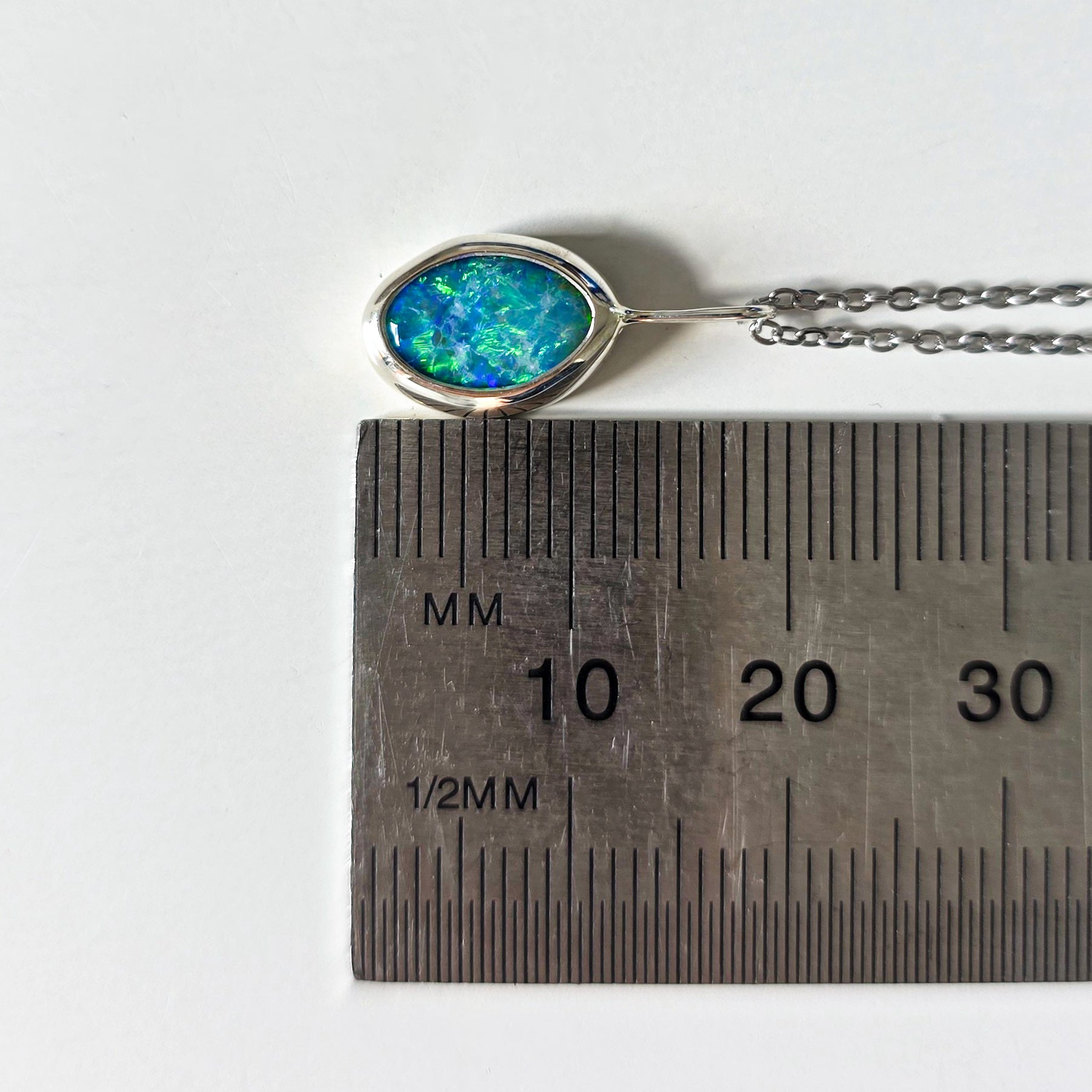 AQUA | Coober Pedy Opal Doublet Pendant, Australian Opal Necklace, 925 Silver