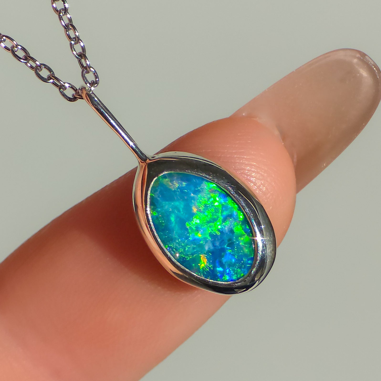 AQUA | Coober Pedy Opal Doublet Pendant, Australian Opal Necklace, 925 Silver